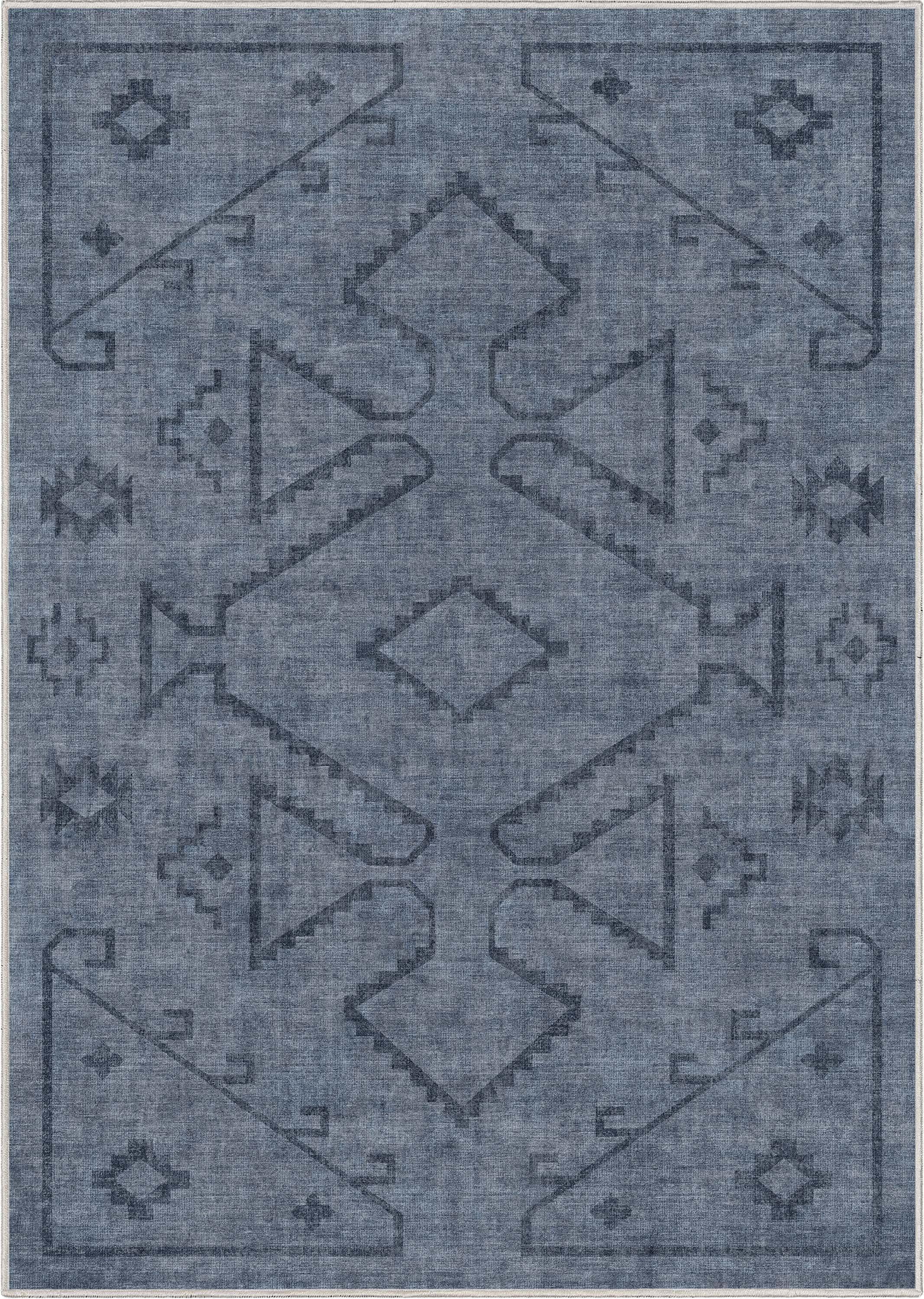 Kehr Bottineau Distressed Southwestern Navy Blue Flat-Weave Rug