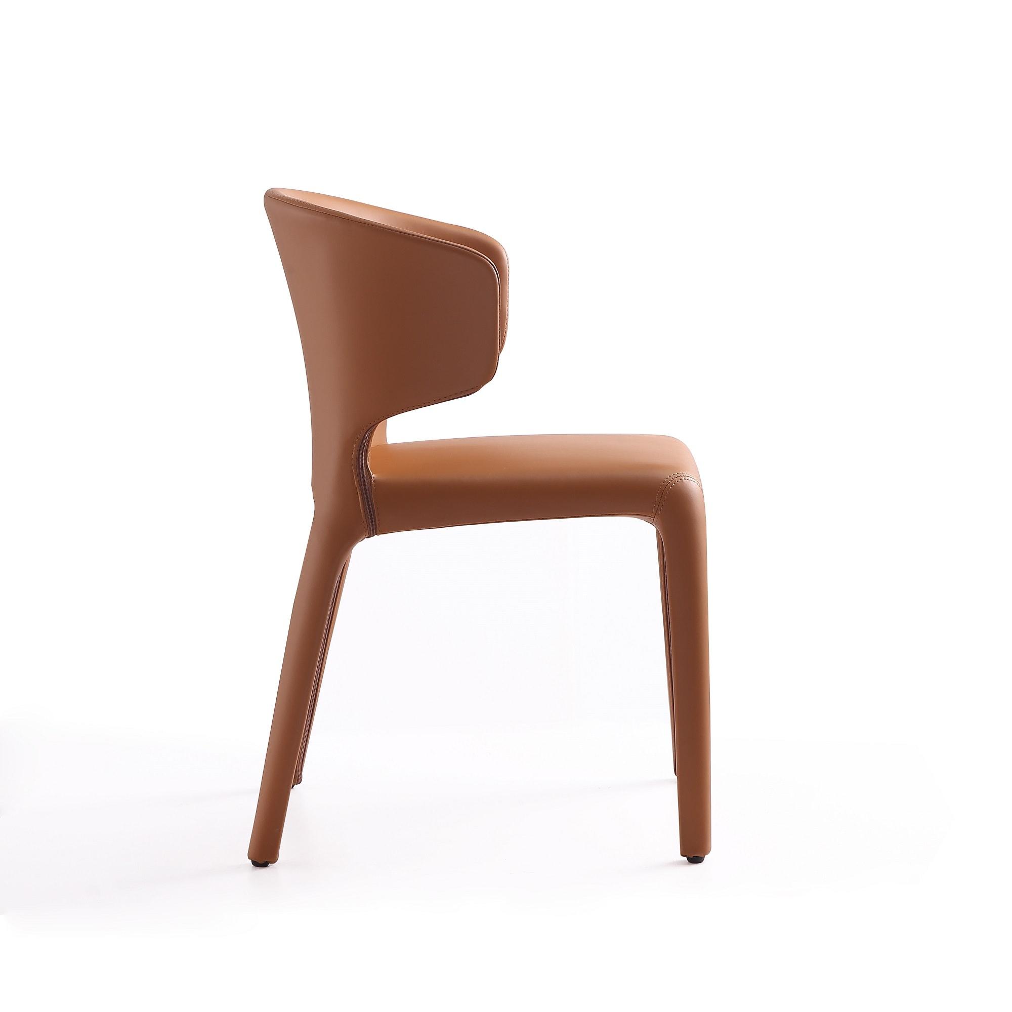 Set of 2 Conrad Faux Leather Dining Chairs Saddle - Manhattan Comfort: Mid-Century Modern, Metal Frame, Cushioned
