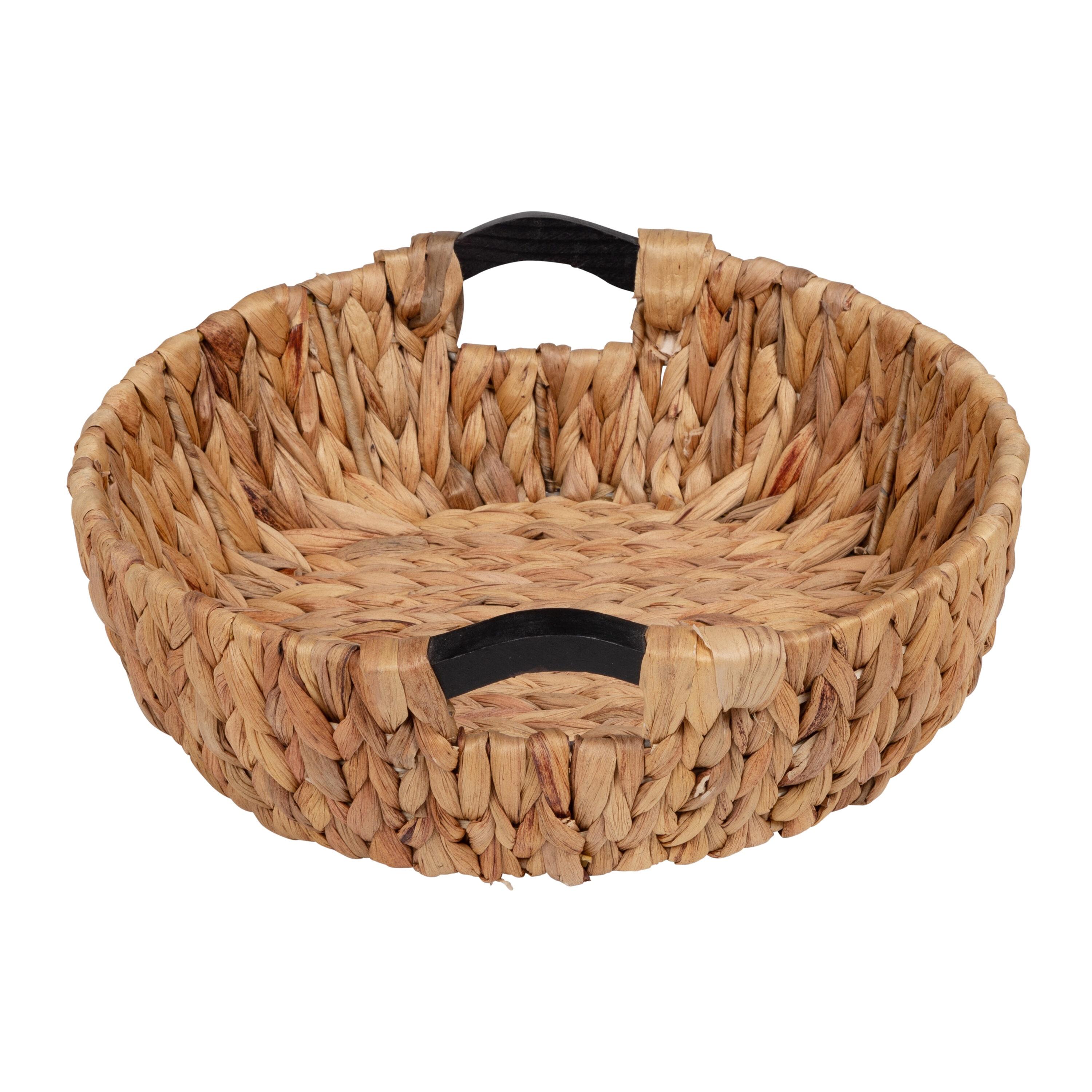 Honey-Can-Do Water Hyacinth Wicker Round Nested Storage Basket 3-Piece Set with Wood Handles, Natural