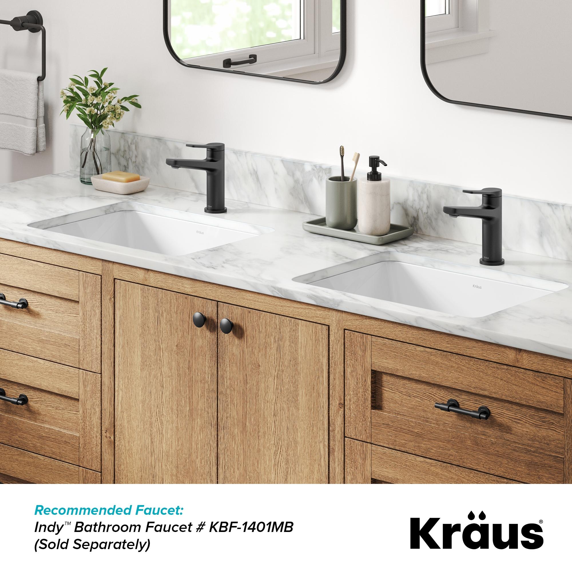 KRAUS Elavo. Rectangular Porcelain Ceramic Undermount Bathroom Sink In White With Overflow Drain, KCU-244
