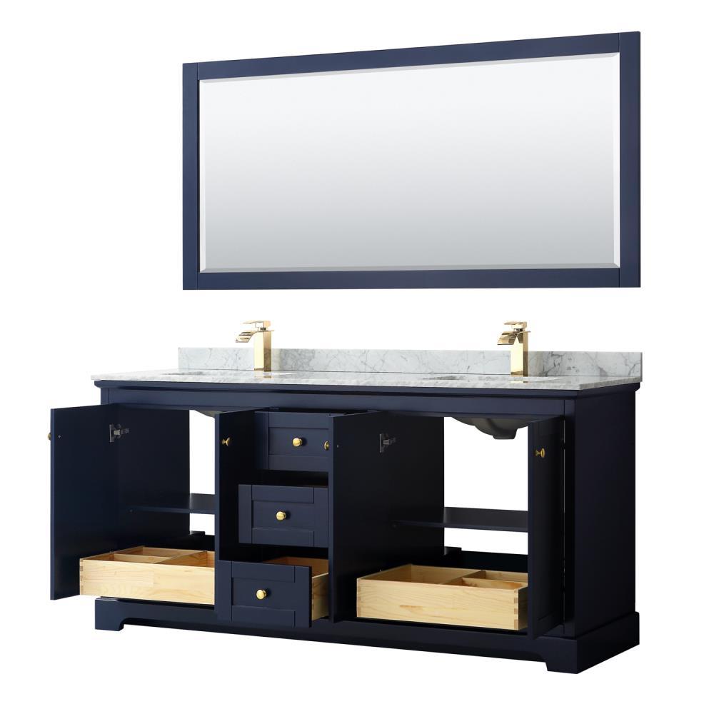 Avery 72" Dark Blue Vanity with White Carrara Marble Top and Mirror