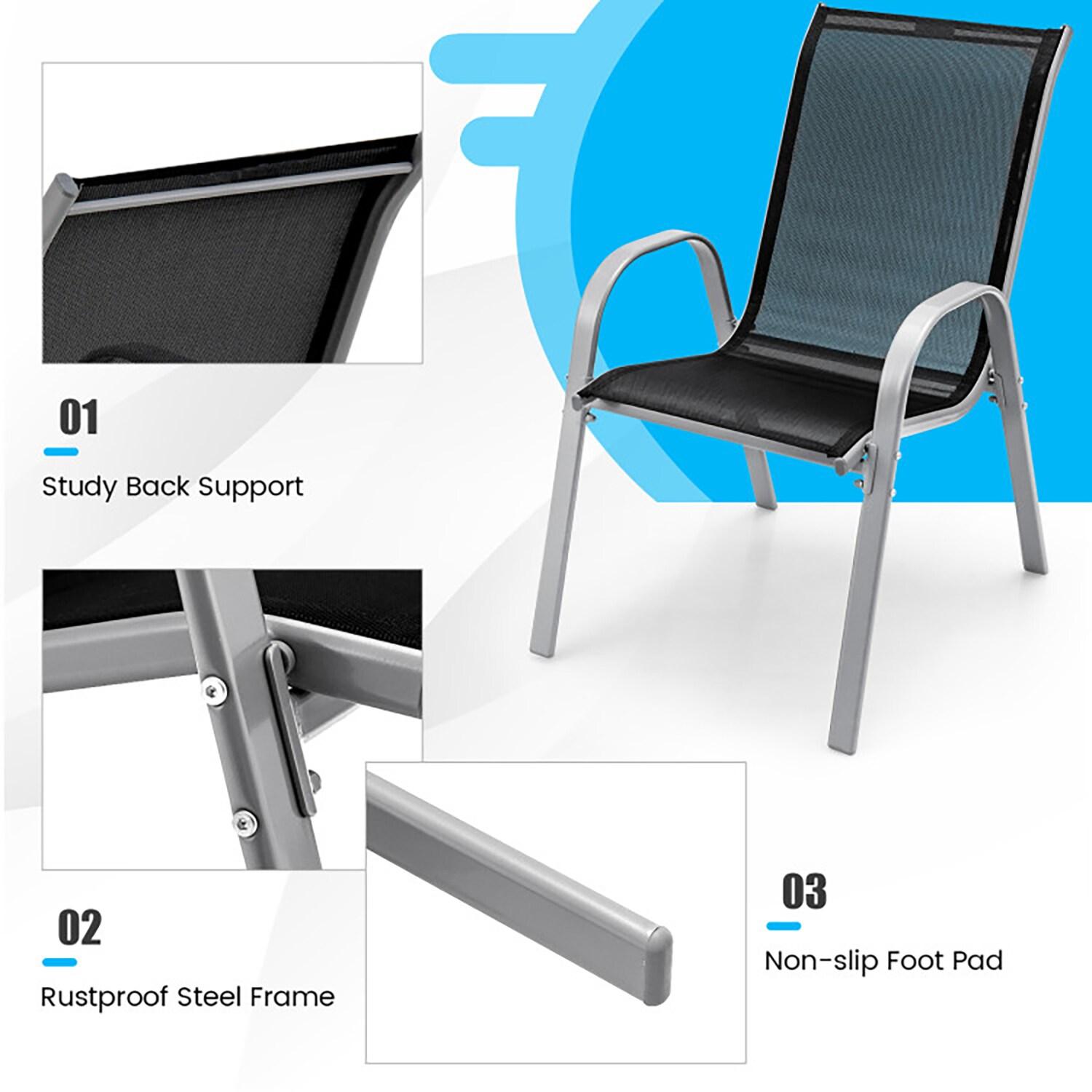 Yardi Yard Outdoor Dining Table Set with Sturdy Metal Frame, Table with Adjustable Footpads and 4 Chairs with Curved Armrests, Dining Table Set for Outdoor as Garden, Patio, Gray