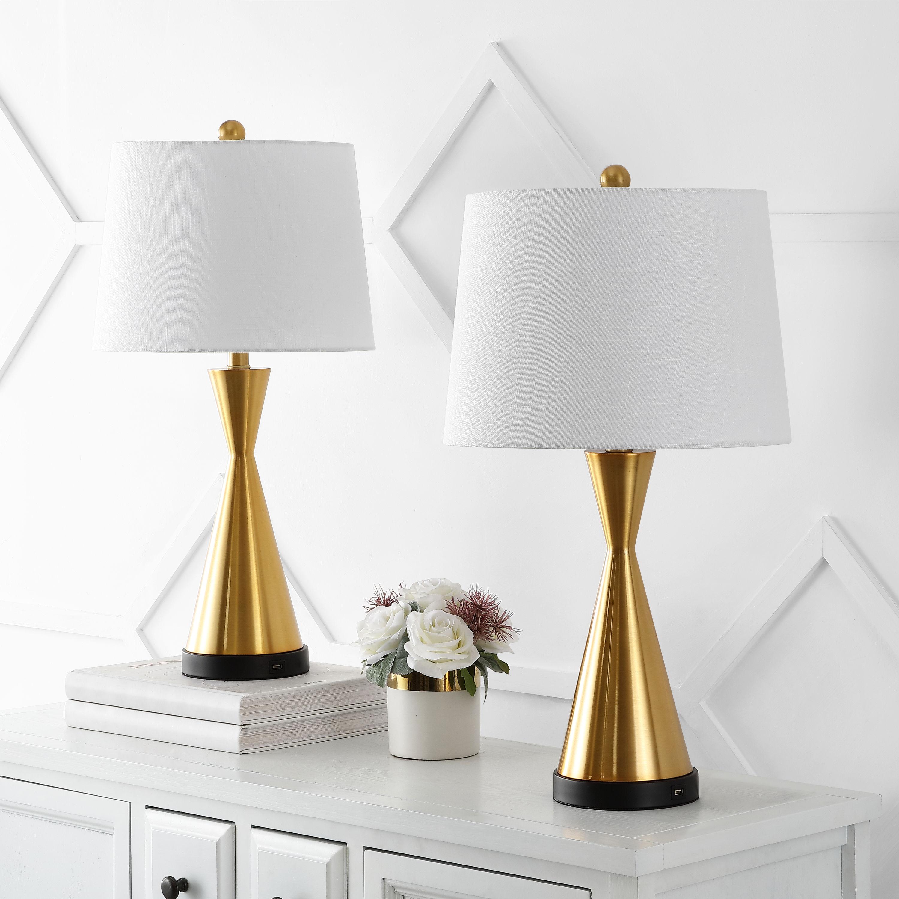 JONATHAN Y Colton 26" Classic French Country Iron LED Table Lamp with USB Charging Port, Brass Gold (Set of 2), JYL4046B-SET2