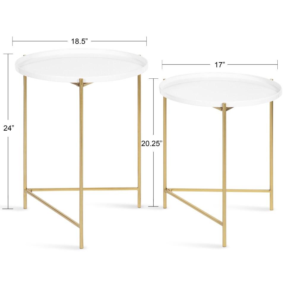 Kate and Laurel Ulani Round Metal Nesting Table, 2 Piece, White and Gold