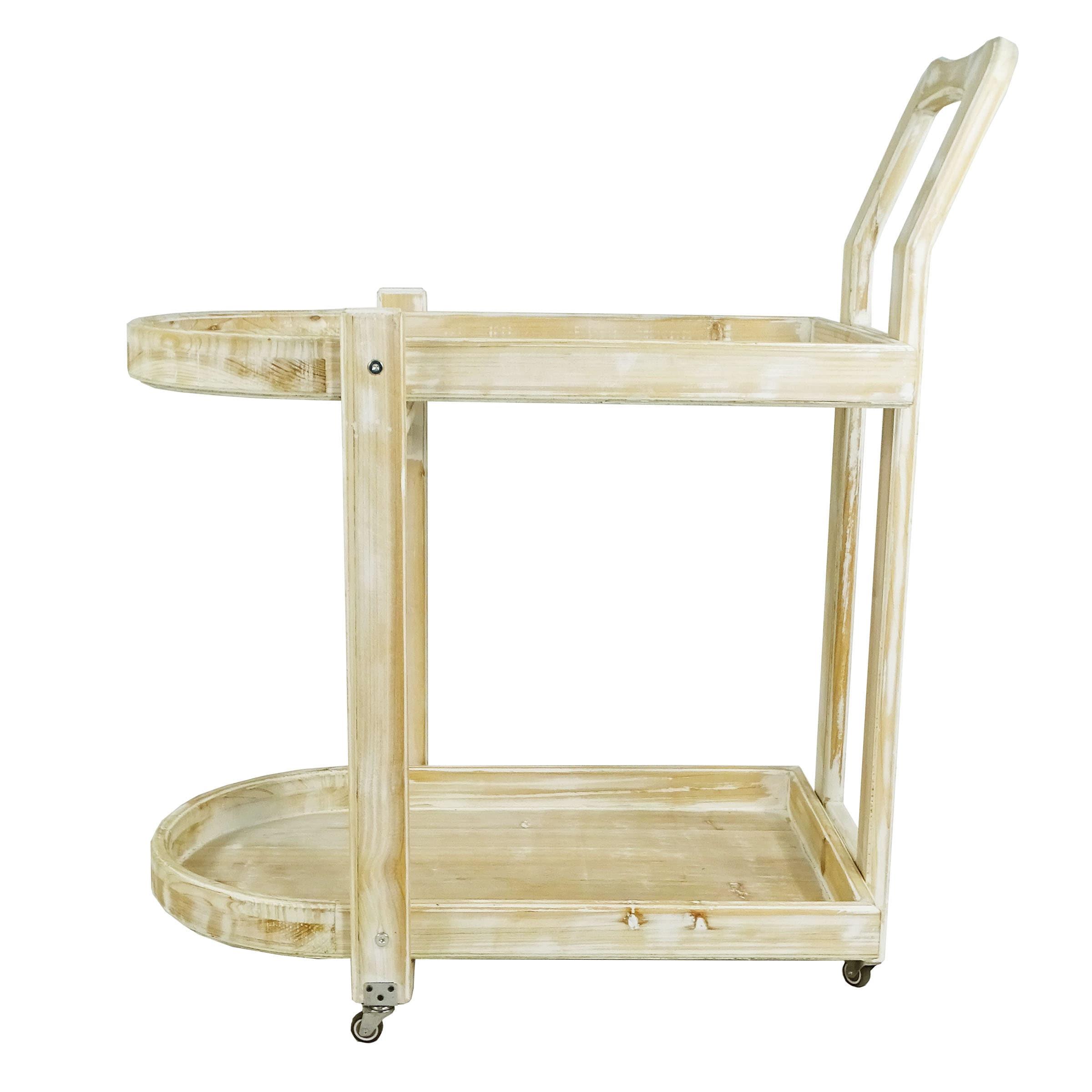 Alpine Corporation MBB174 Wood 2-Tier Rolling Storage Cart for Books, Plants, Decor, Rustic Storage Push Cart with 2 Shelves