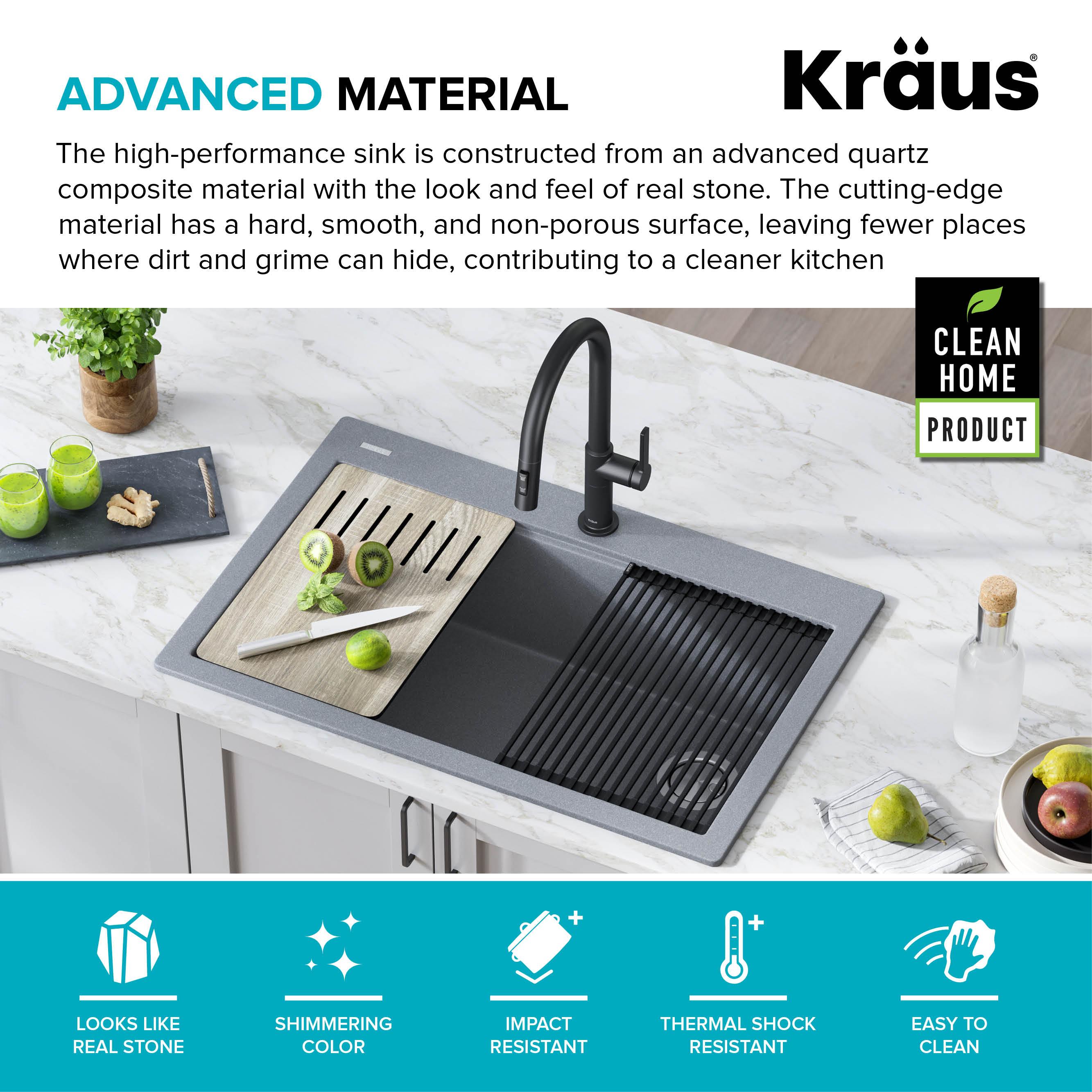 33 in. KRAUS Bellucci Workstation Drop-In Granite Composite Single Bowl Kitchen Sink with Accessories