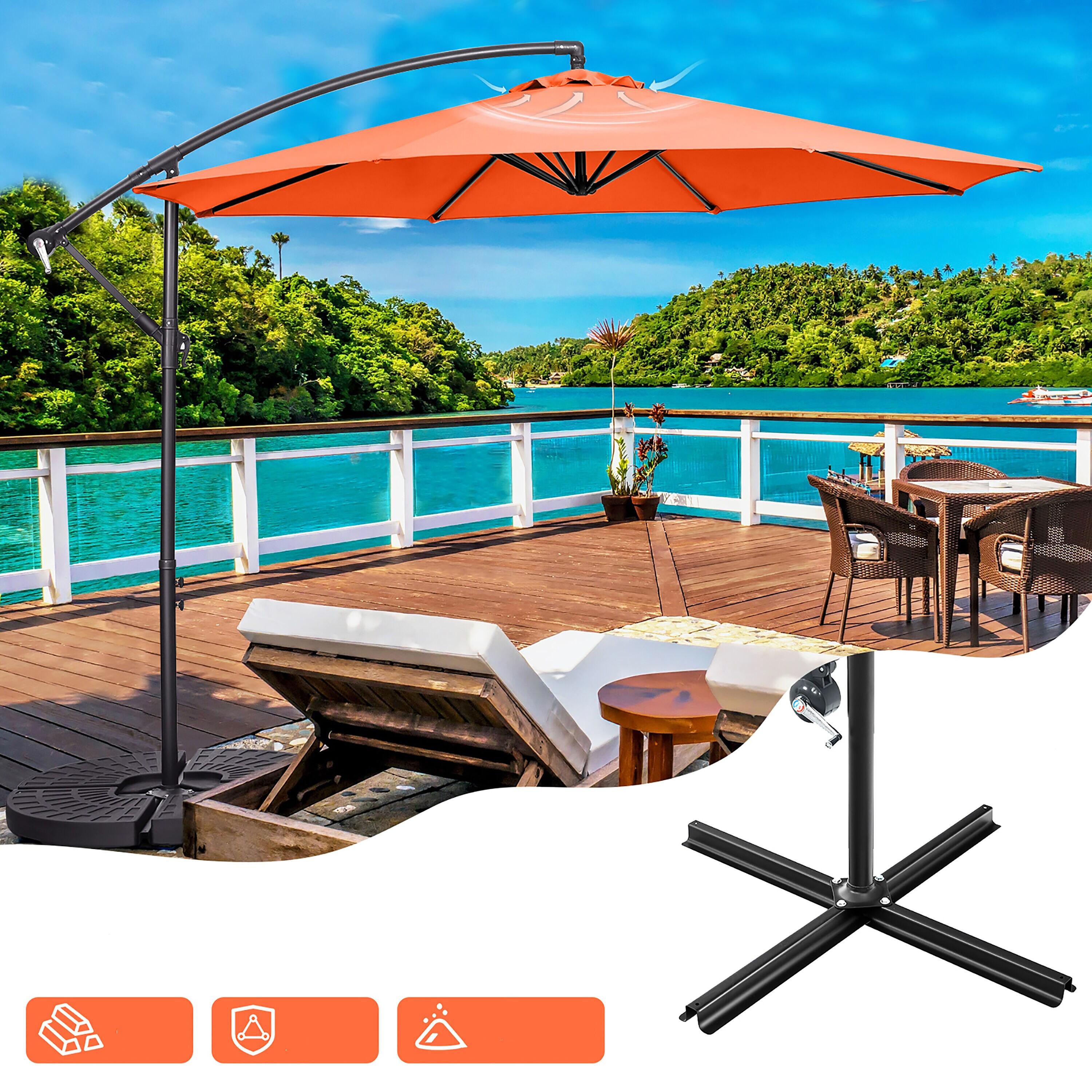 Tangkula 10FT Patio Offset Umbrella 8 Ribs Cantilever Umbrella w/Crank for Poolside Yard Lawn Garden Orange