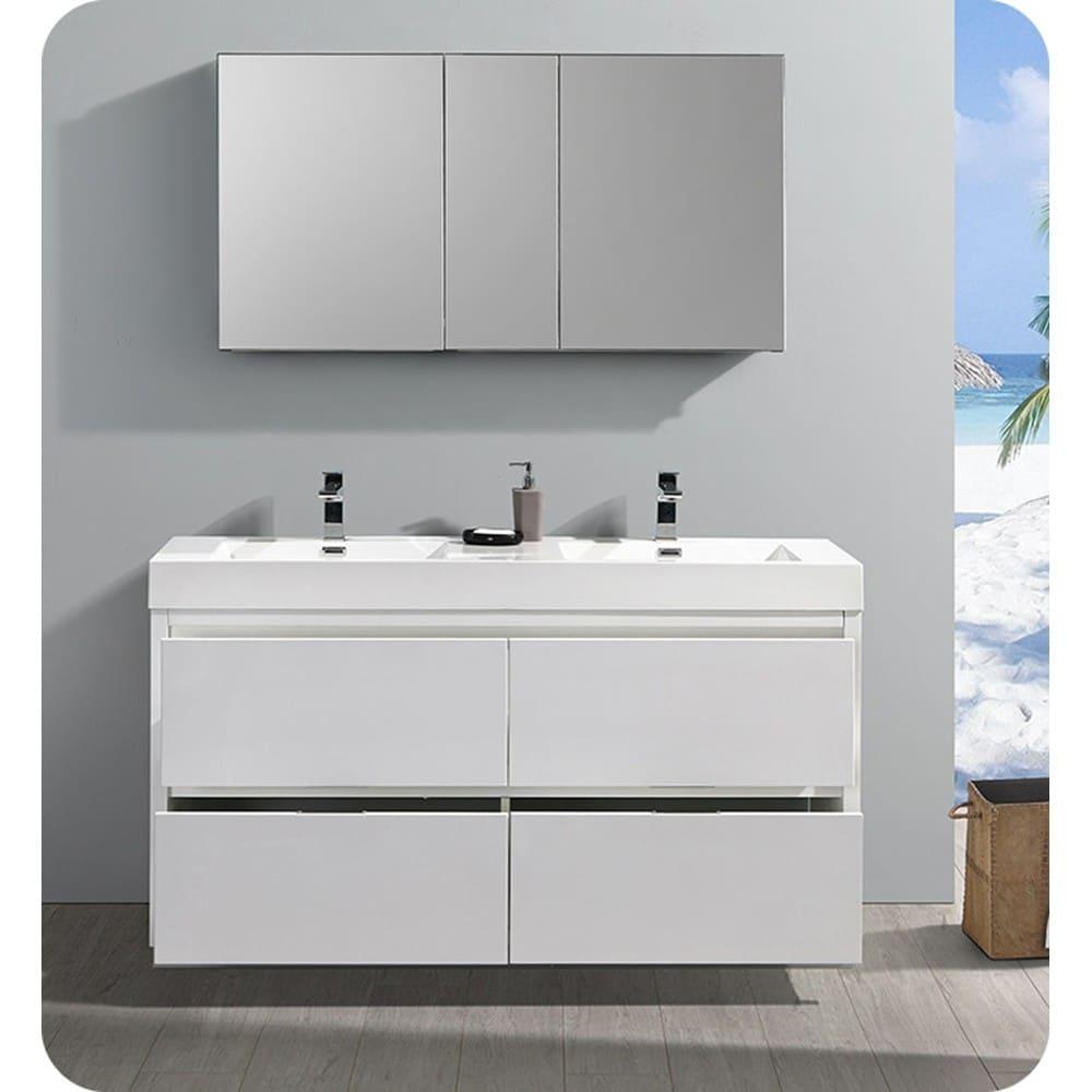 Fresca Valencia 60" Double Sinks Wood Bathroom Cabinet in Glossy White