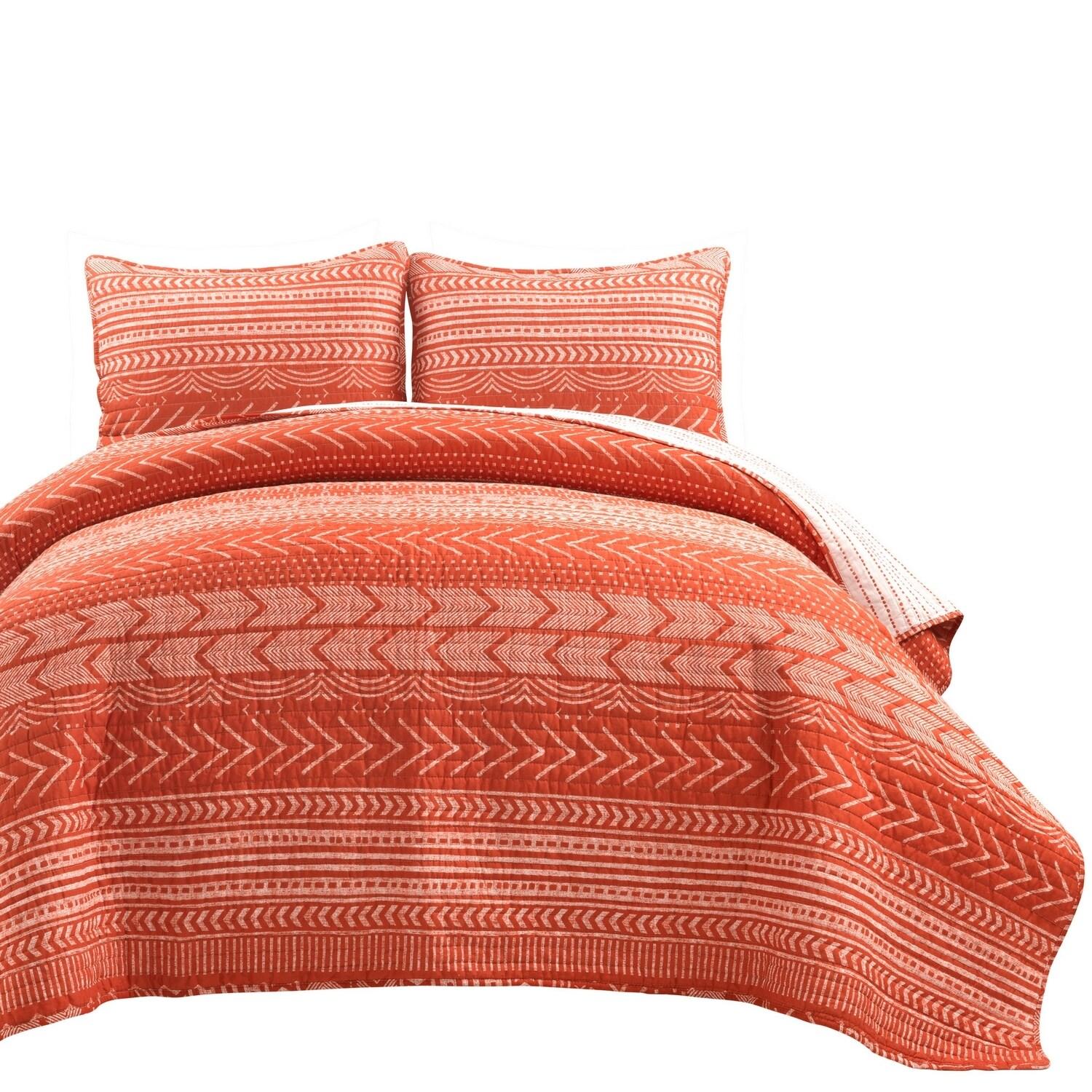 Brunt Orange Cotton Reversible 3 Piece Quilt Set