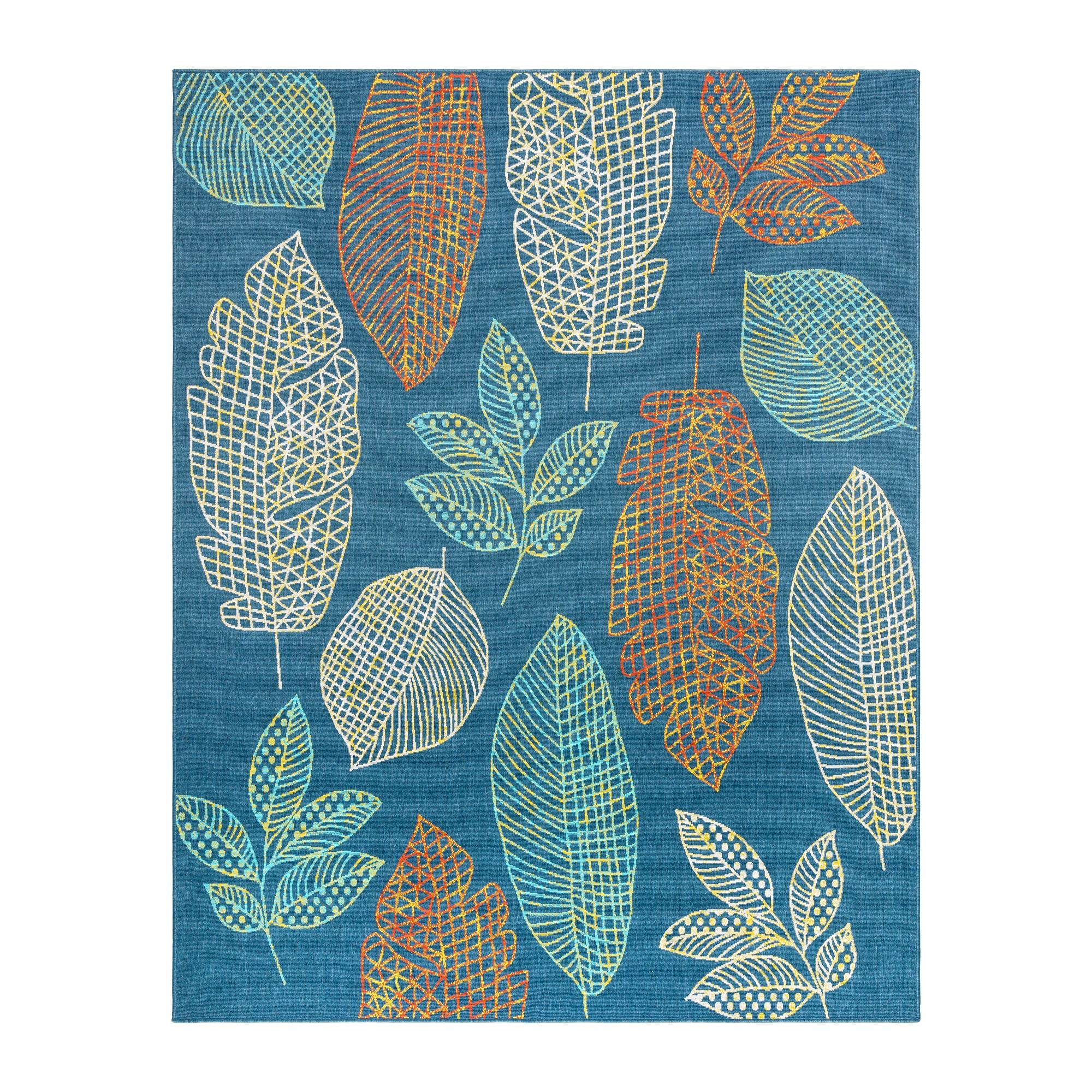 Gertmenian Jona Ananda Blue/Teal/Green Modern Tropical Leaf Indoor/Outdoor Flatweave Area Rug