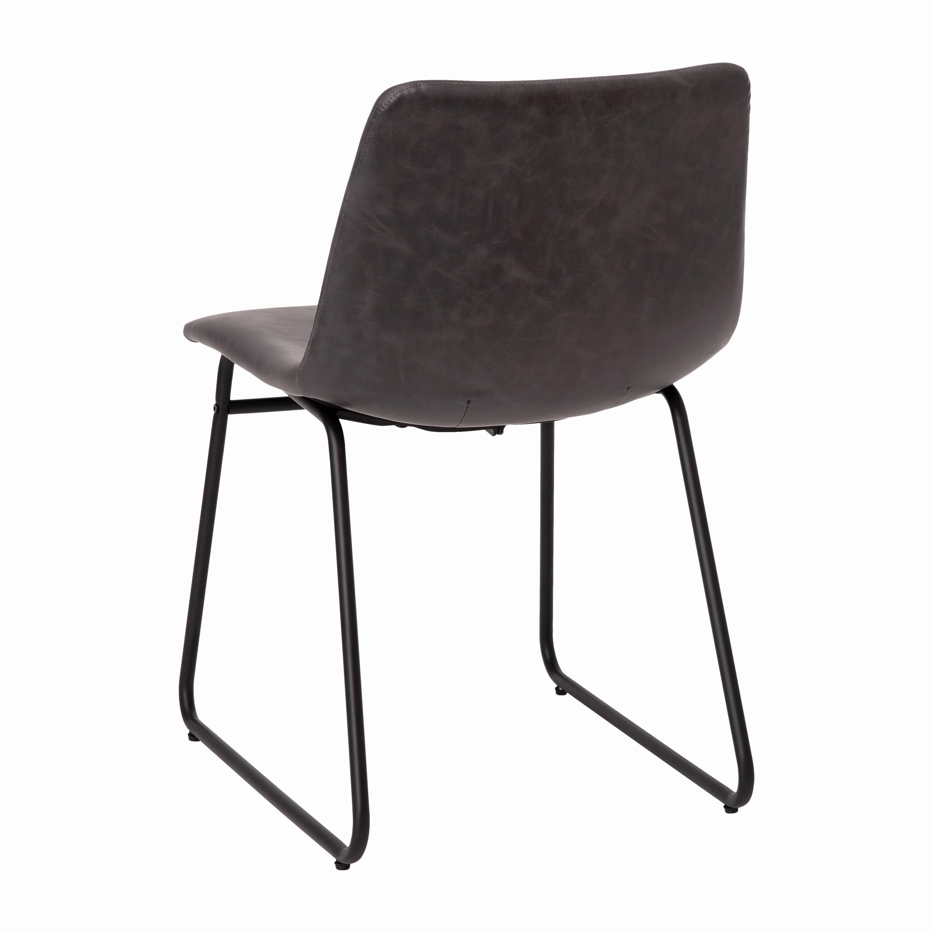 Taylor & Logan 18 Inch Indoor Dining Table Chairs, LeatherSoft Upholstery-Set of 2 Gray Faux Leather/Black Frame