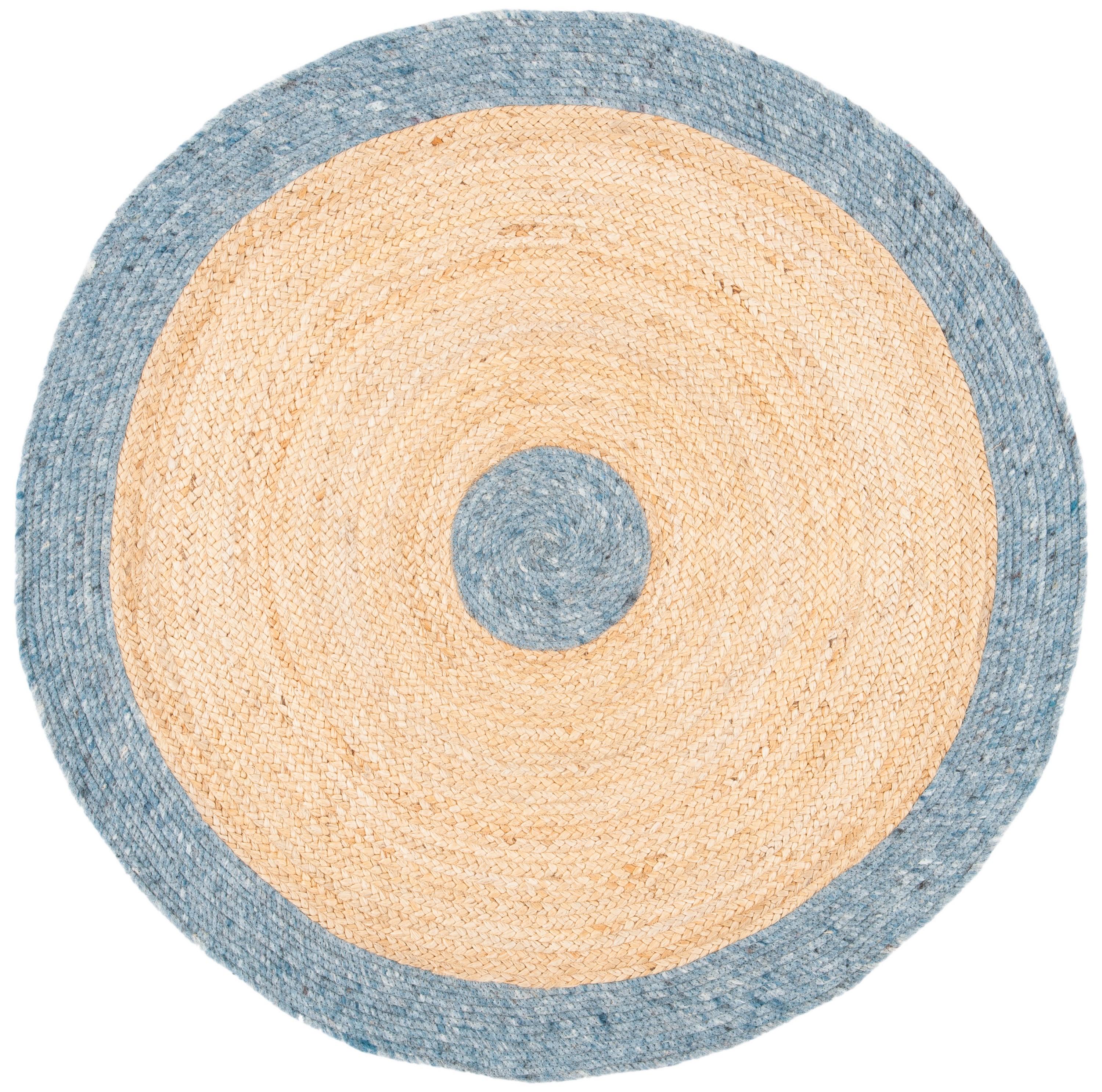 Braided BRD910 Hand Woven Indoor Accent Rug - Light Blue/Gold - 3' Round - Safavieh