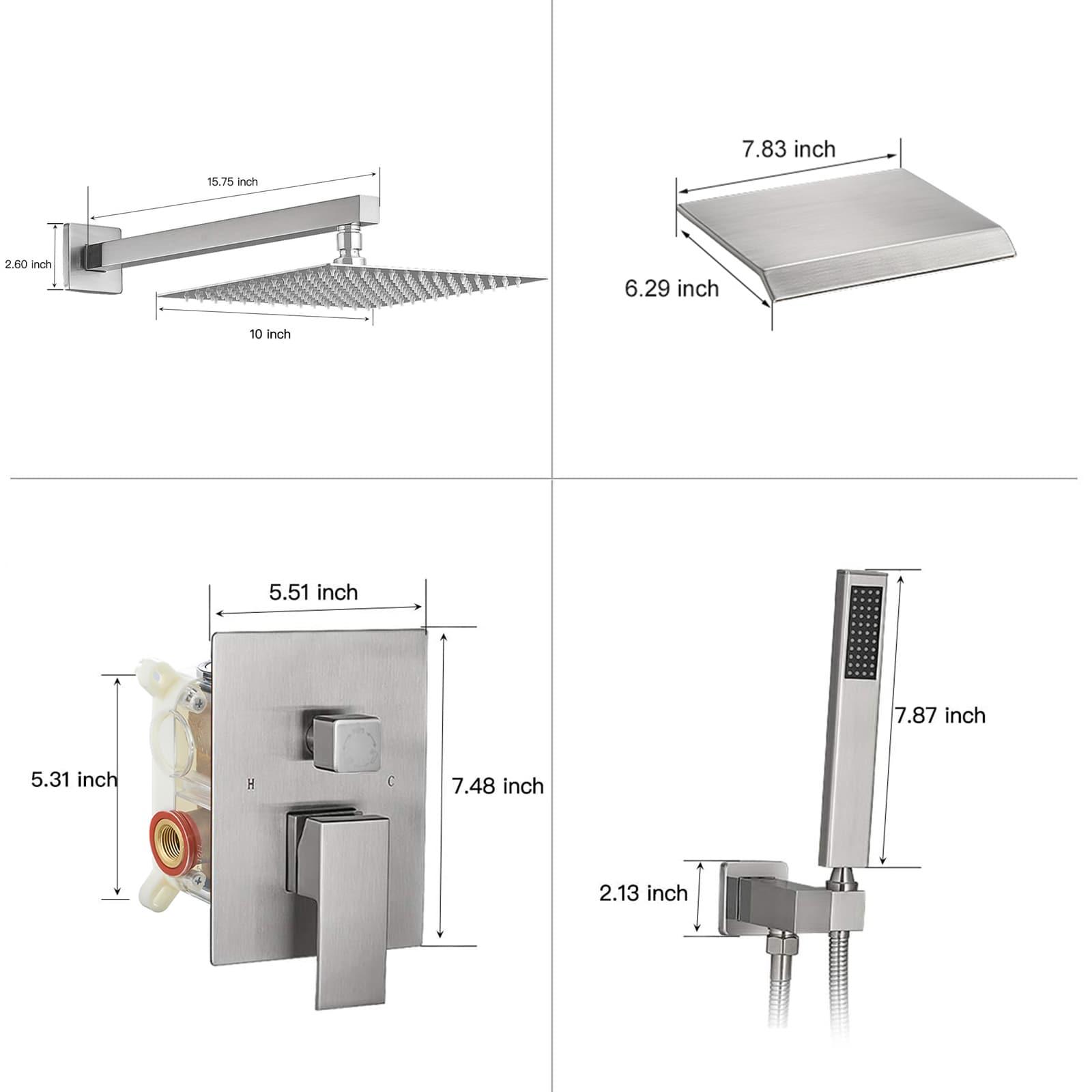 3-Spray Patterns With 2.5 GPM 10 in. Showerhead Wall Mounted Dual Shower Heads With Valve