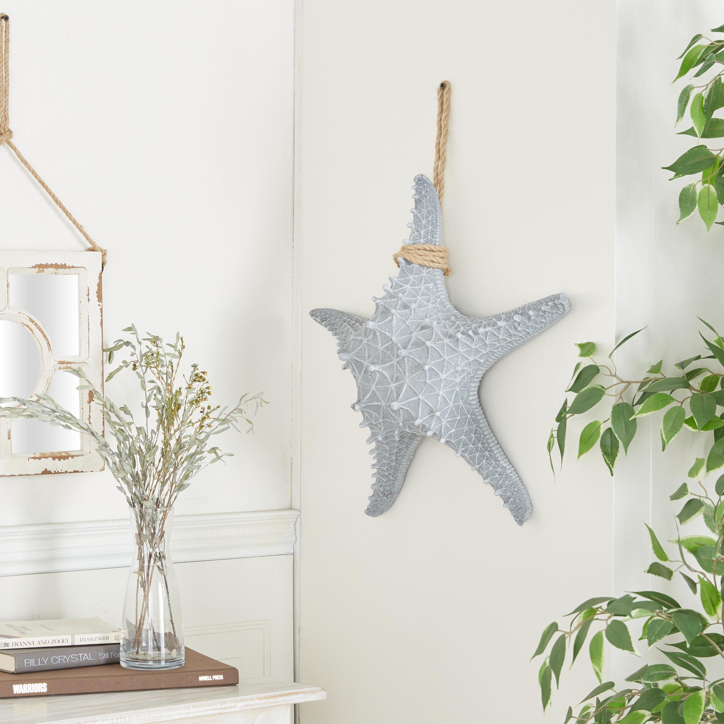 DecMode Gray Polystone Starfish Wall Decor with Hanging Rope