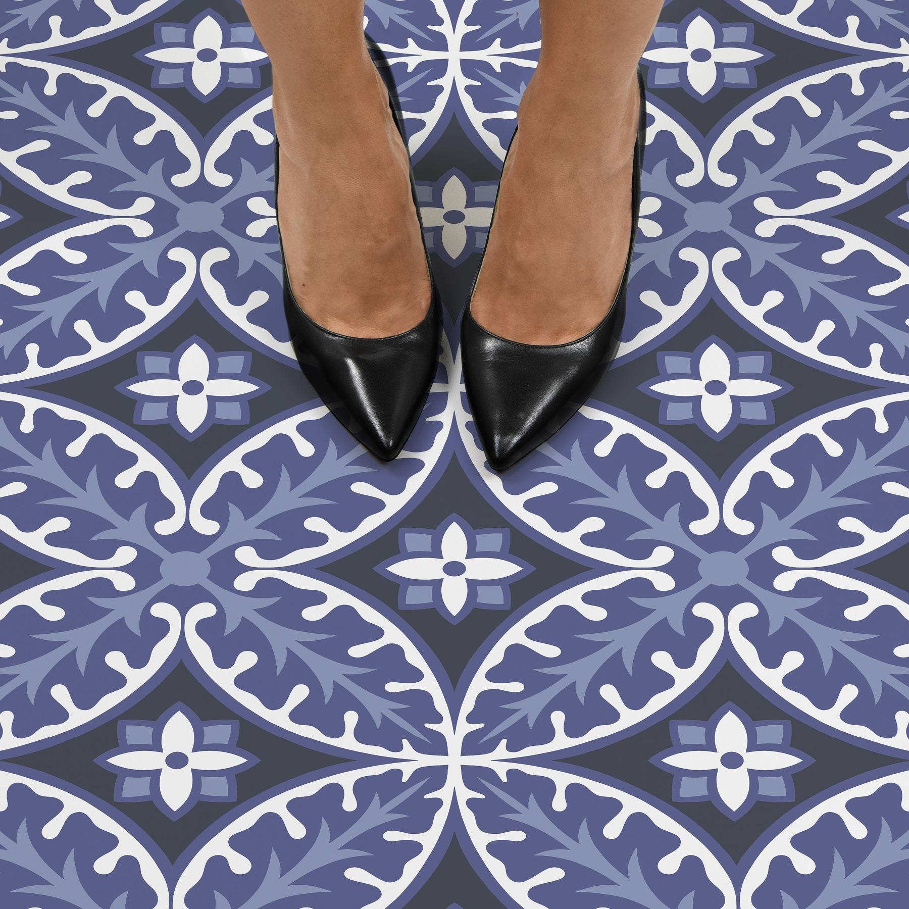 4'x5' FloorPops Set of 20 Capri Peel & Stick Floor Tiles Violet/White/Gray - Brewster: Mosaic Vinyl Flooring, Stain-Resistant