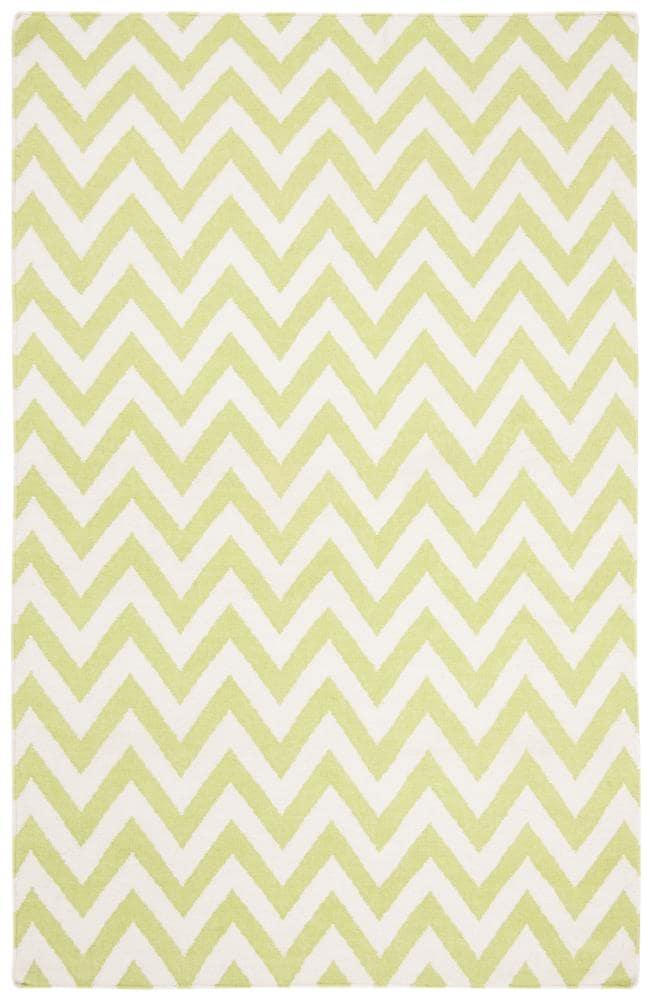 Ivory and Green Geometric Wool Flat Woven Area Rug