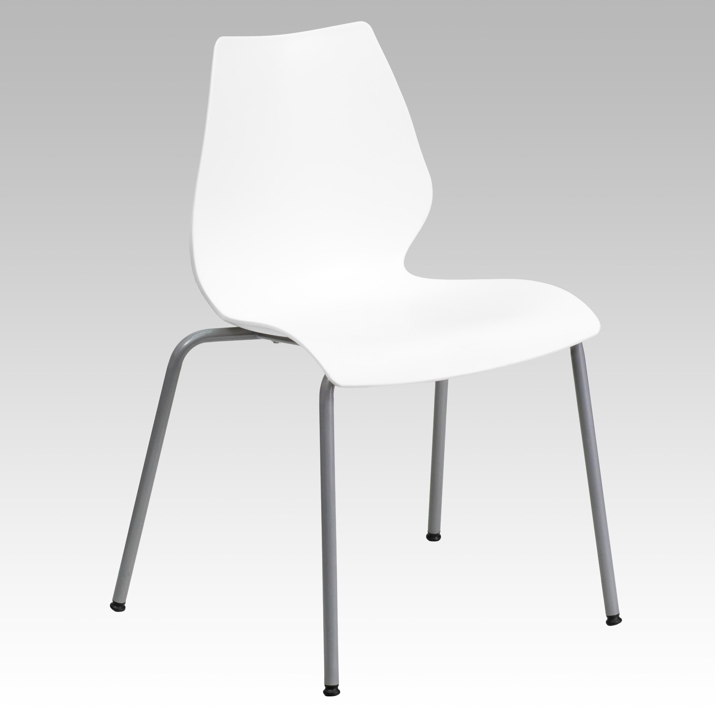 White Ergonomic Metal Stacking Chairs, Set of 5