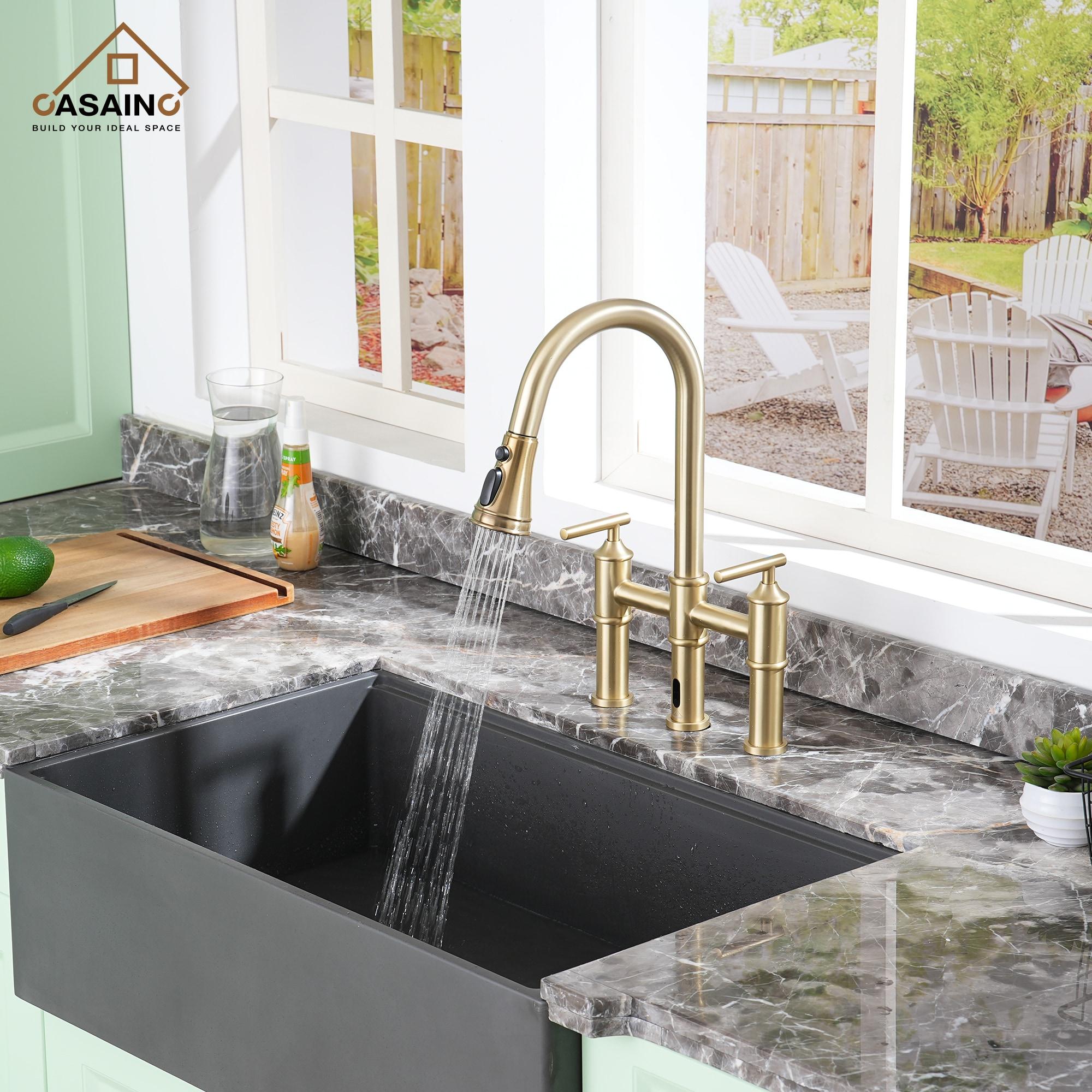 CASAINC Bridge Pull Down Touchless Sensor Kitchen Faucet with 2 Handles