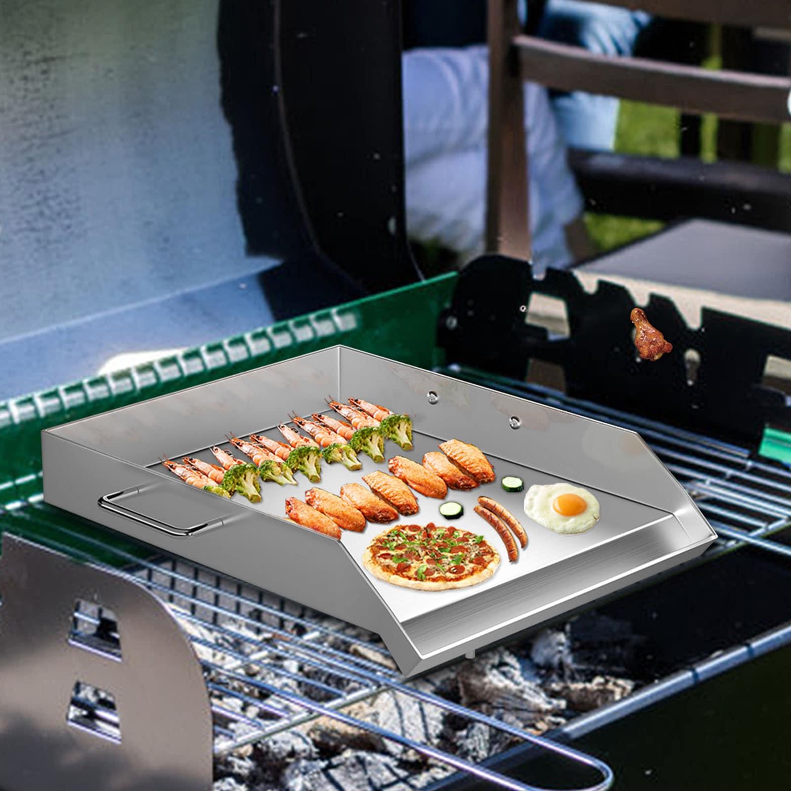 VEVORbrand Stainless Steel Griddle,18" X 16" Universal Flat Top Rectangular Plate, BBQ Charcoal/Gas Grill with 2 Handles and Grease Groove with for Camping, Tailgating and Parties
