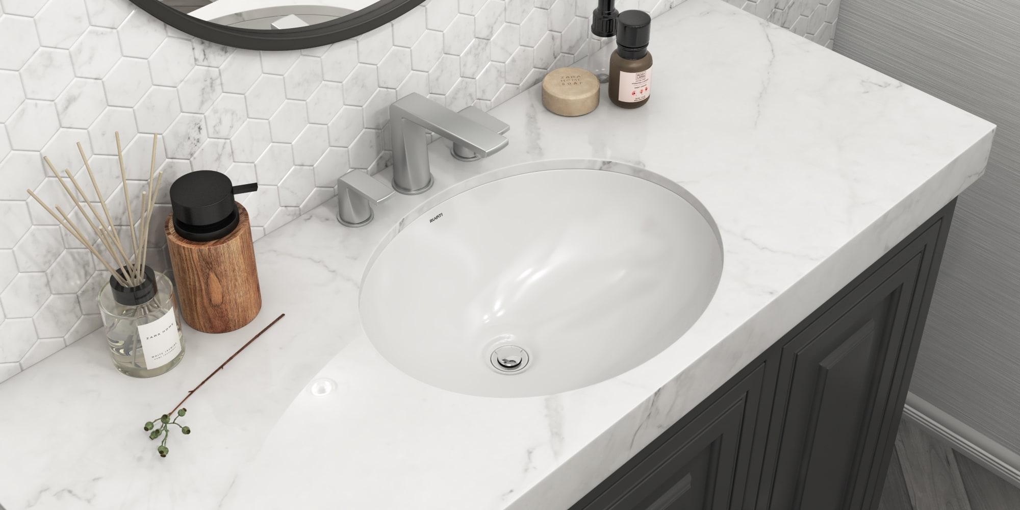 Ruvati inch Undermount Bathroom Vanity Sink White Oval Porcelain Ceramic with Overflow