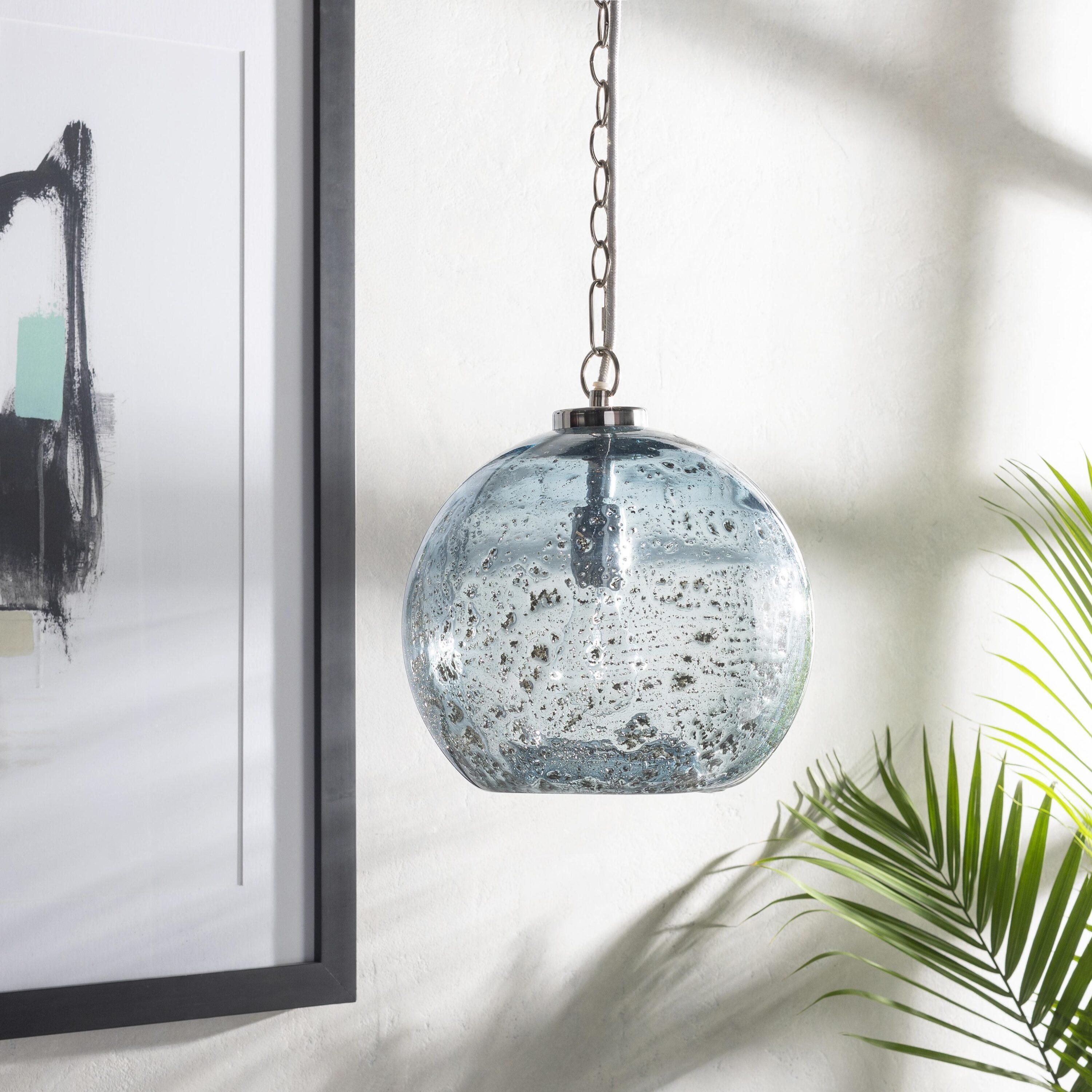 Surya Mist Contemporary Blue Glass Pendant Light