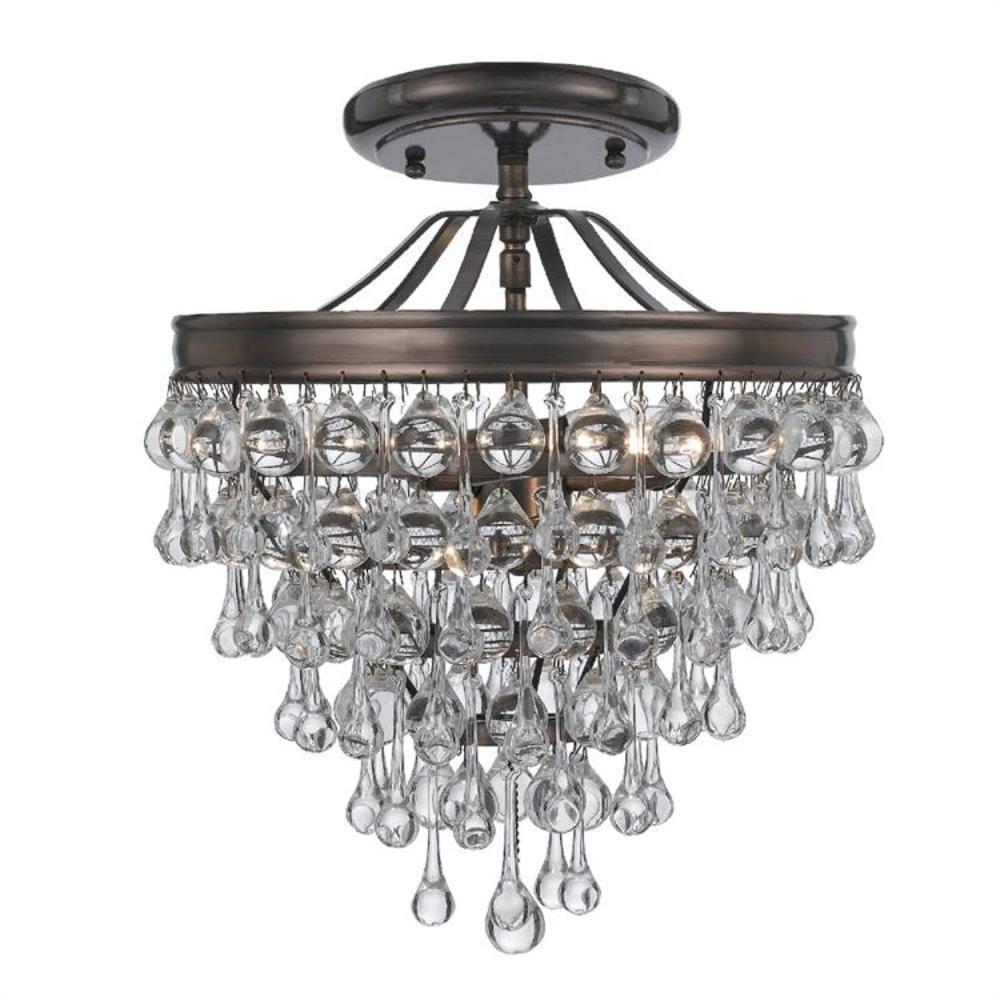 Calypso Vibrant Bronze 3-Light Semi-Flush Mount with Clear Glass Drops