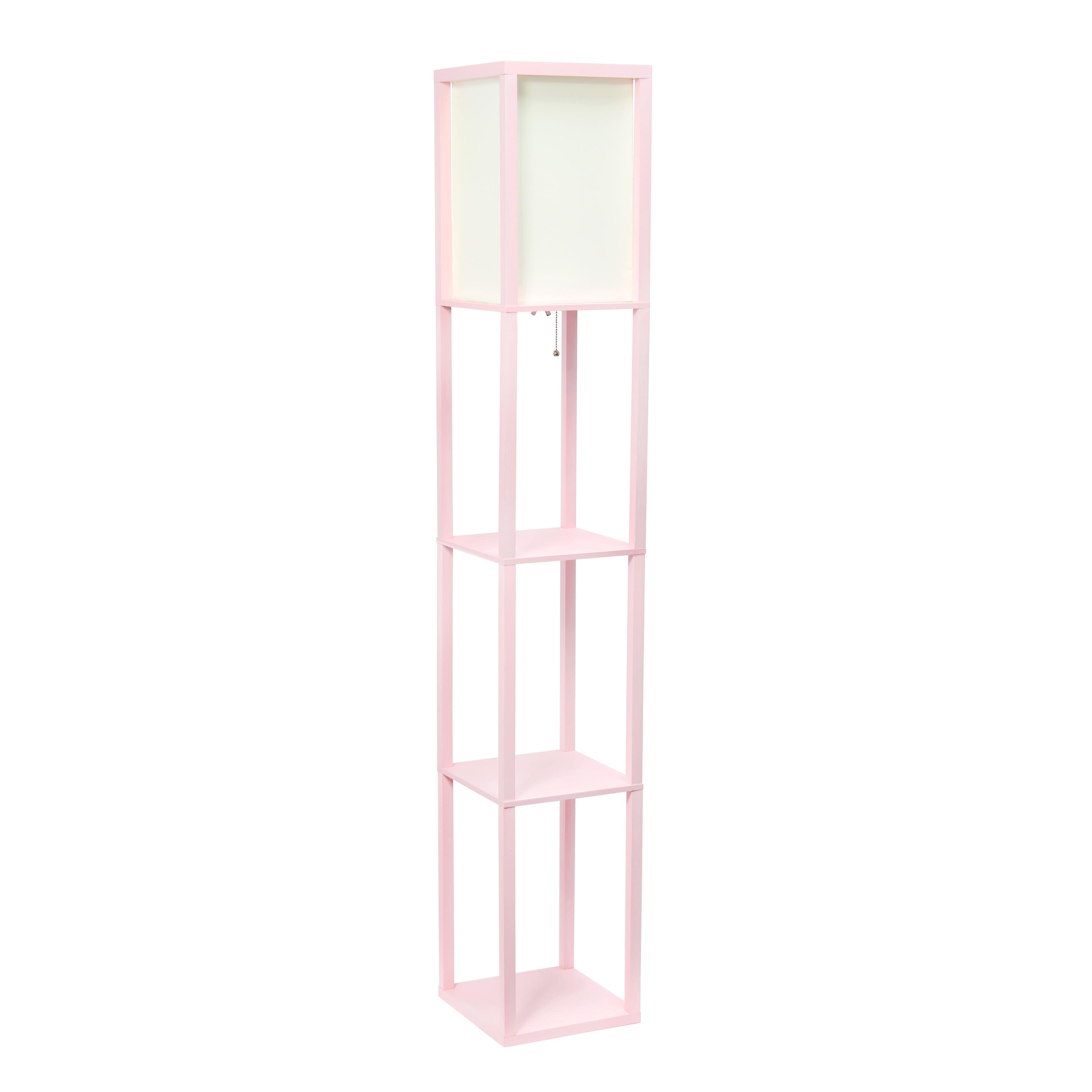 Column Shelf Floor Lamp with Linen Shade Light Pink - Lalia Home: ETL Listed, Pull Chain Switch