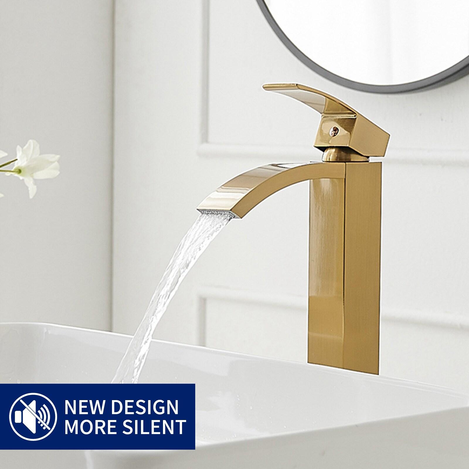 BWE Waterfall Single Hole Single Handle Bathroom Vessel Sink Faucet in Brushed Gold