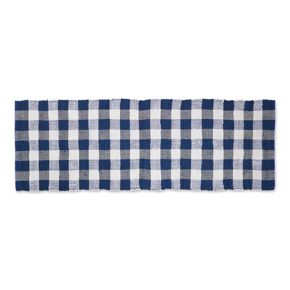 Navy & White Buffalo Check Rag Rug 2ft 3inx6ft