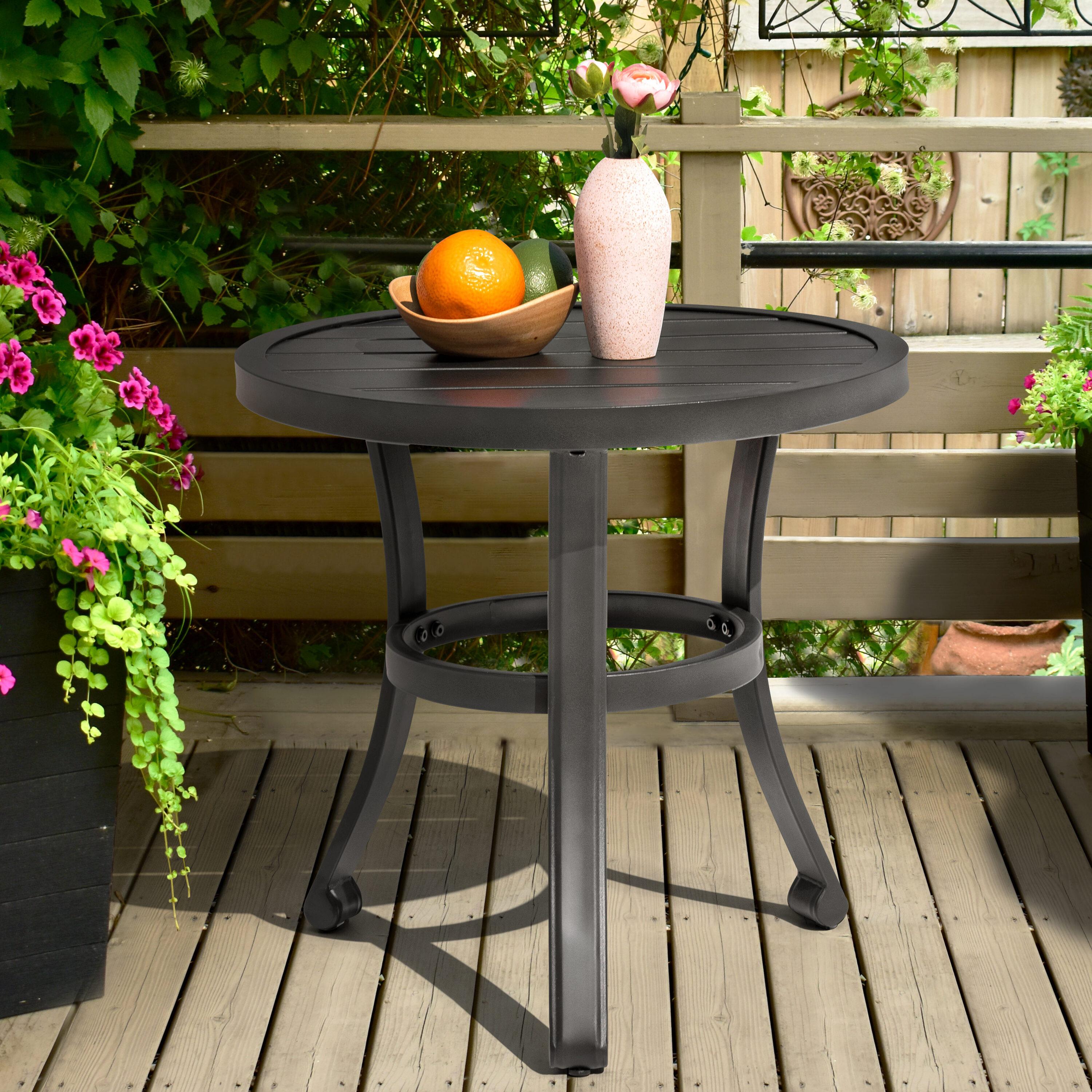 Nuu Garden Outdoor Metal Side Table, Weather Resistant 20’’ Patio Table, Outdoor Bistro Table, Outside End Table for Patio, Pool, Deck, Balcony, Porch, Outdoor or Indoor Use, Black