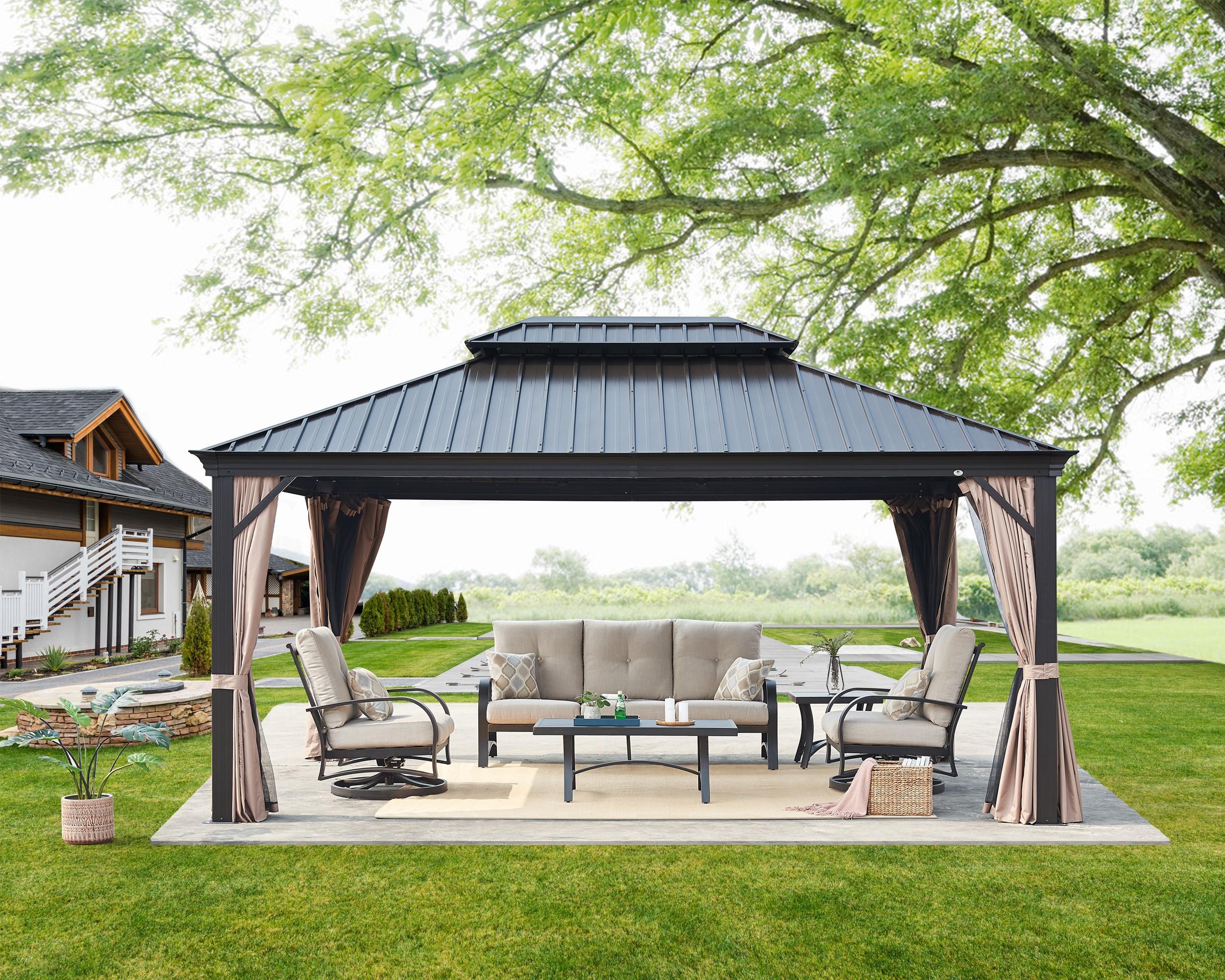 Peak Home Furnishings Hardtop Aluminum Patio Gazebo