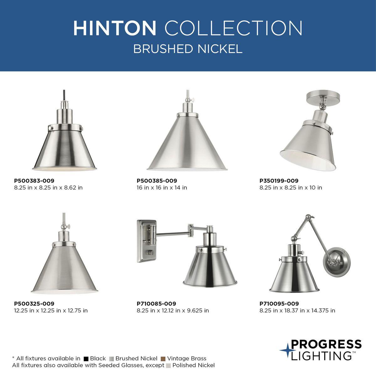 Progress Lighting Hinton 1-Light Pendant Vintage Brass Cone Shade Collection