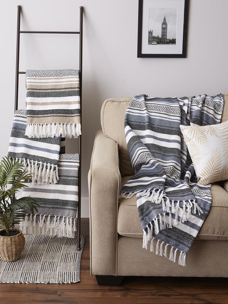 50"x60" Farmhouse Striped Throw Blanket Blue - Design Imports: Cozy Cotton, Machine Washable