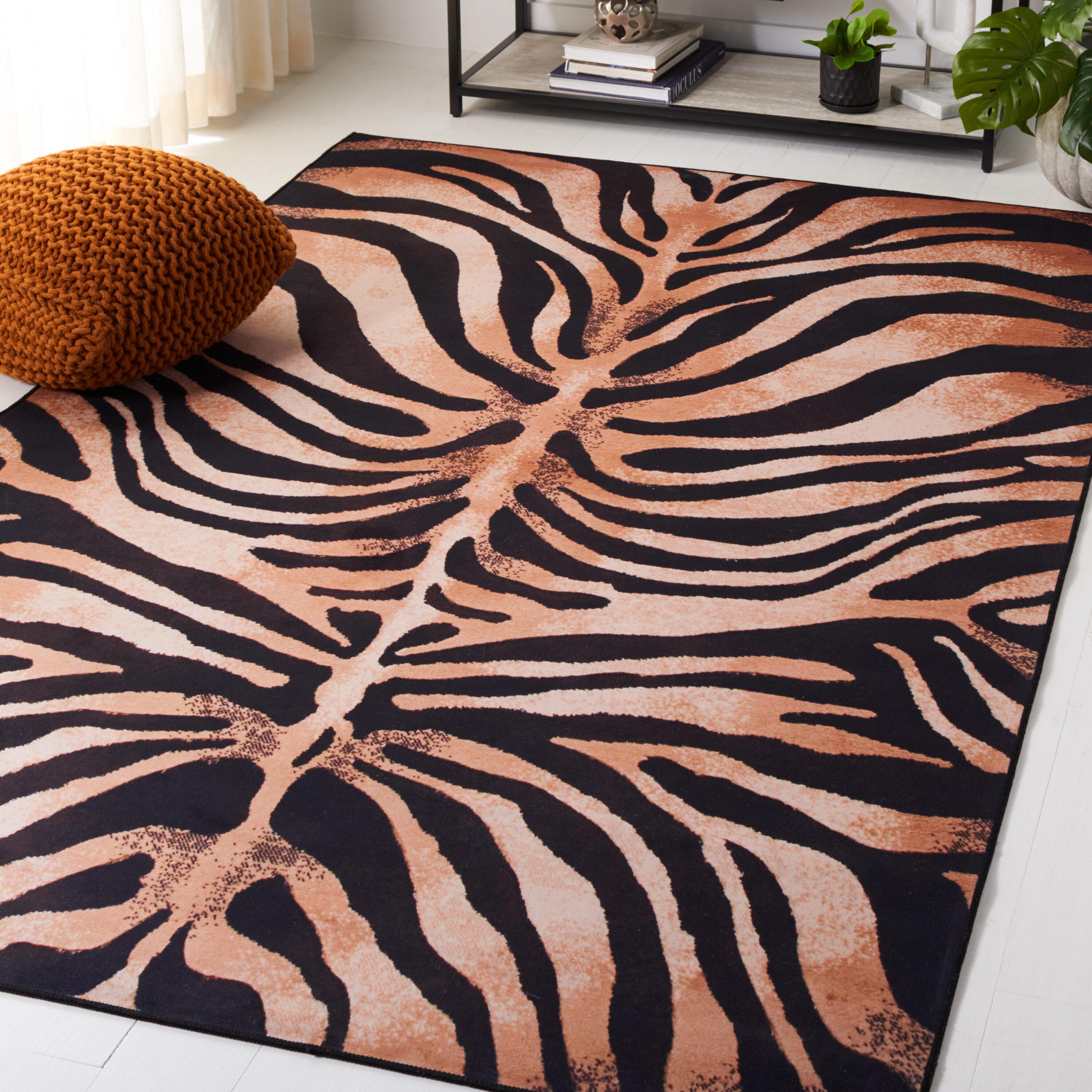 Faux Hide FAH547 Power Loomed Machine Washable Area Rug - Light Orange/Black - 6'x9' - Safavieh.