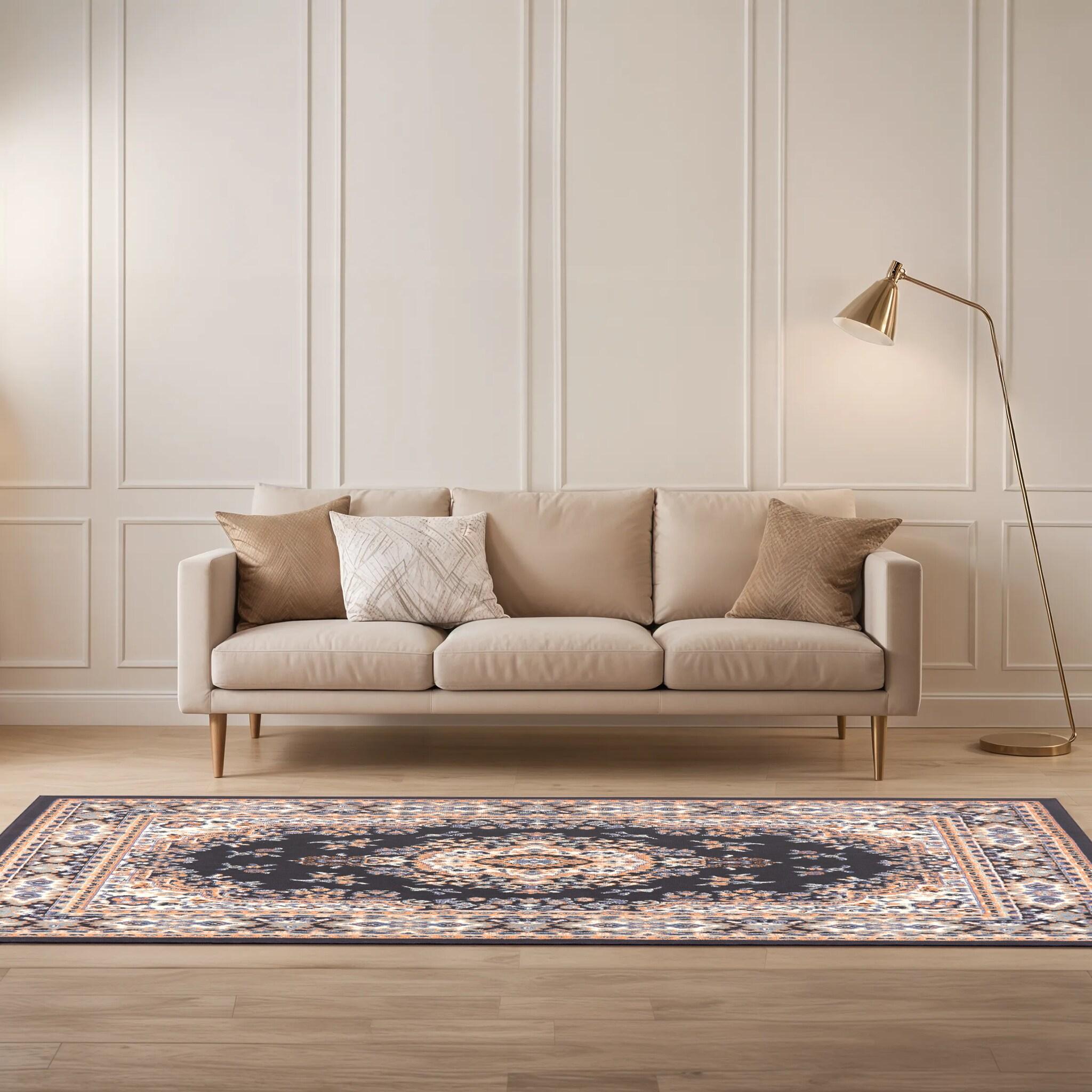 Home Dynamix Premium Sakarya Traditional Medallion Area Rug, Navy Blue/Brown, 9'2"x12'5"