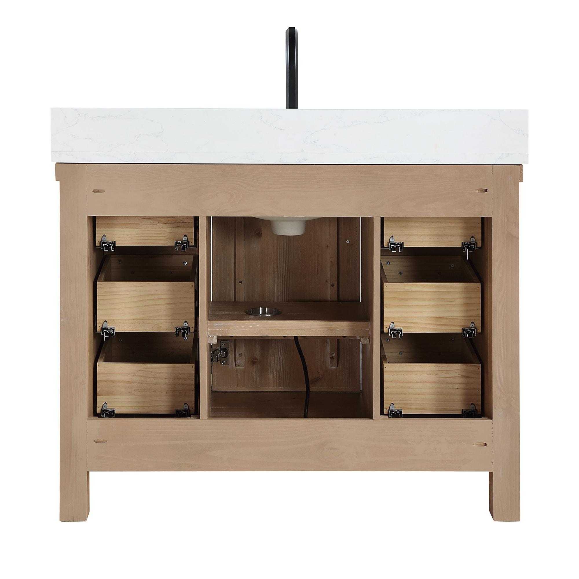 Javier 42" Bath Vanity in Spruce Antique Brown with White Grain Composite Stone