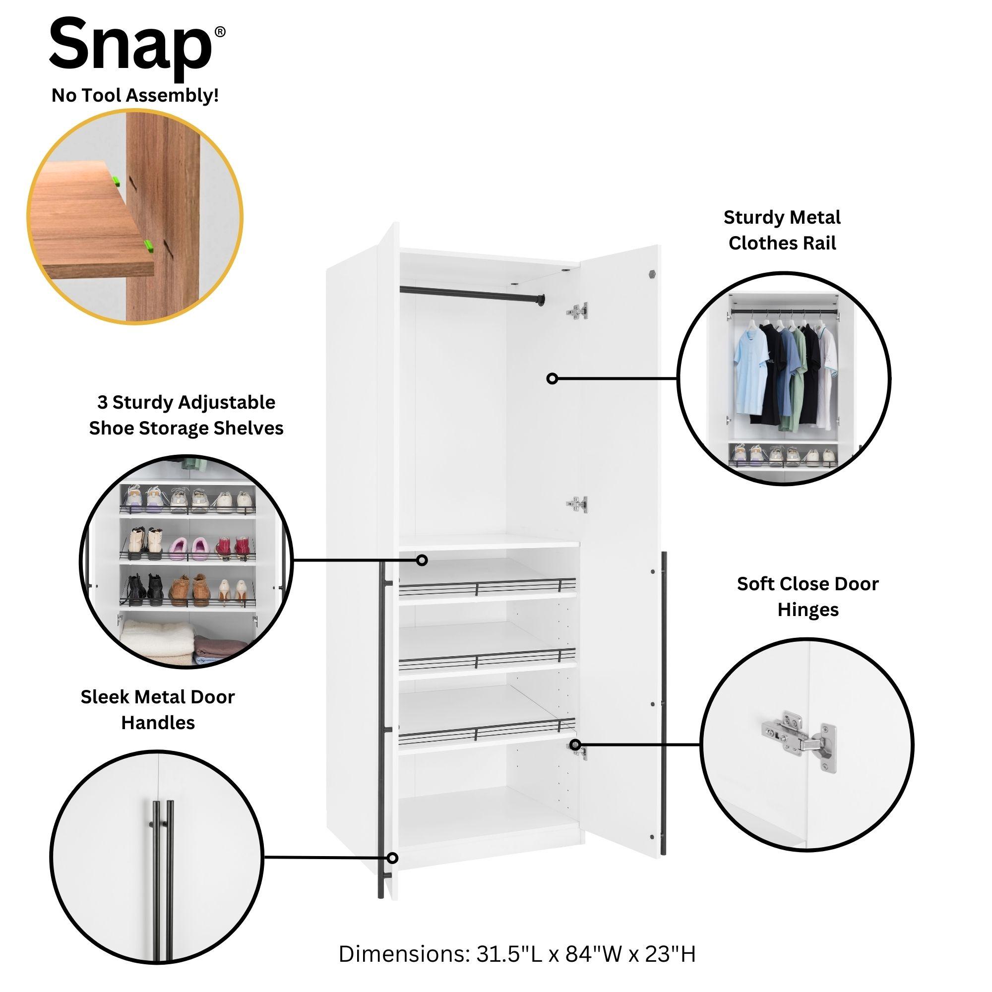 Manhattan Comfort 2pc Lee 4 Door and 8 Shelf Module Wardrobe White: Modern Storage, MDF, Metal Hardware