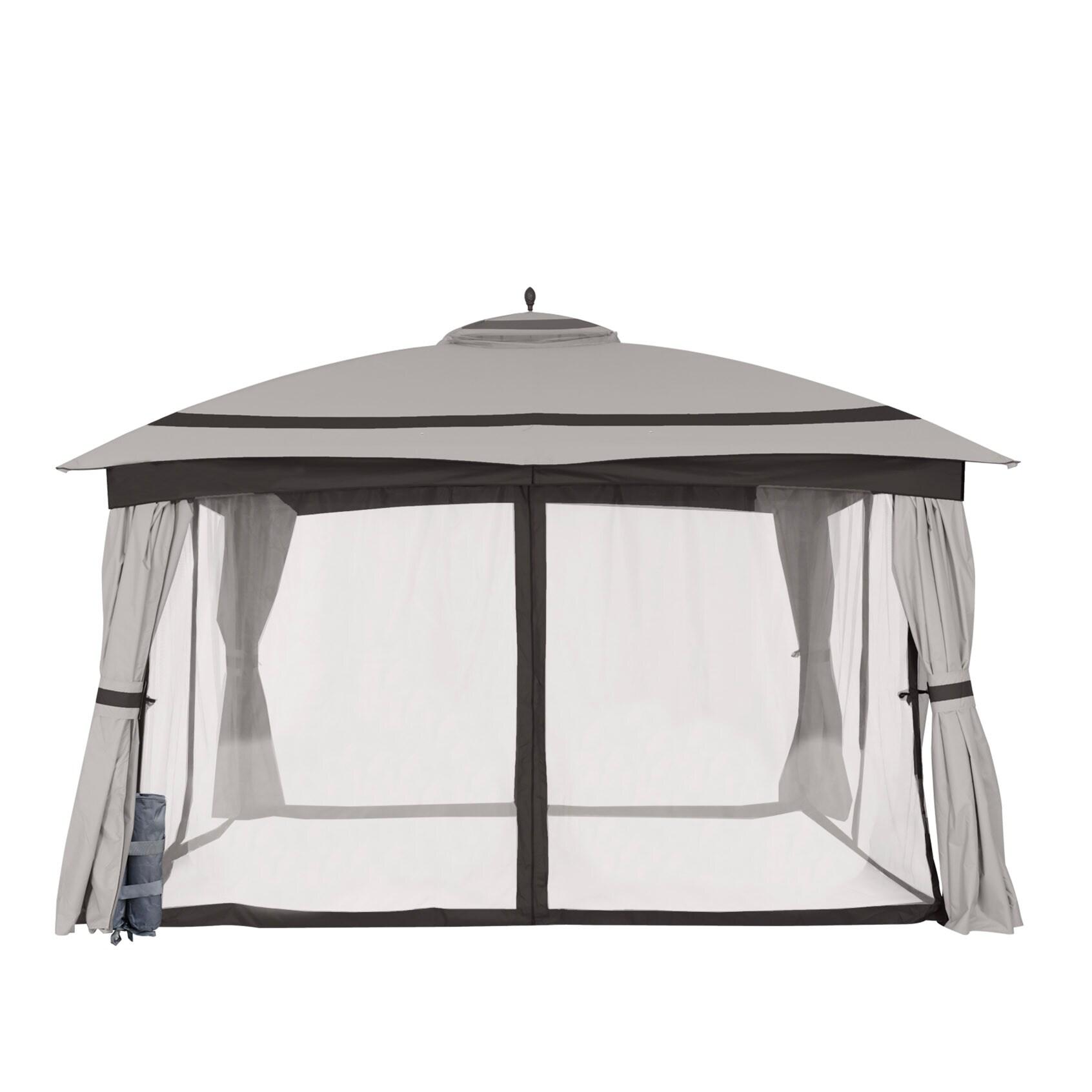 12 Ft. W x 10 Ft. D Soft Top Steel Patio Gazebo with Curtain and Netting