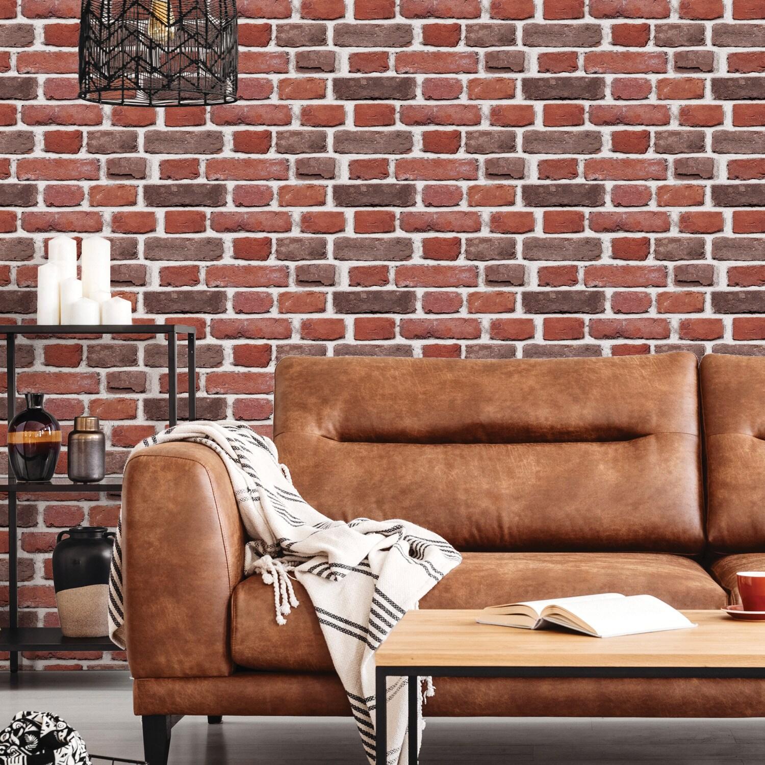 Brick Peel and Stick Giant Wall Decal Red - RoomMates: Vinyl Self-Adhesive Modern Decor, 24pc