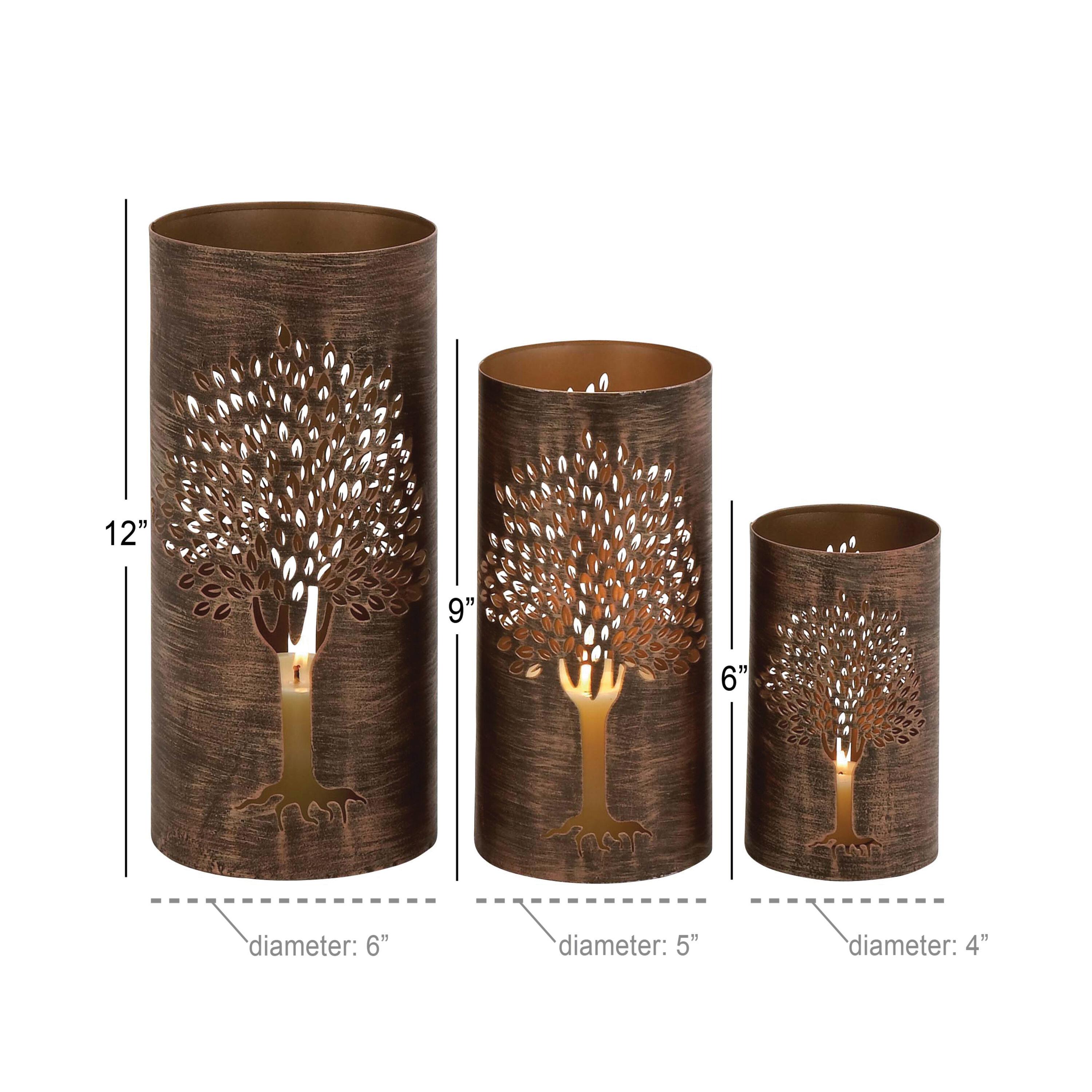 DecMode 3 Holder Copper Metal Tree Decorative Candle Lantern, Set of 3