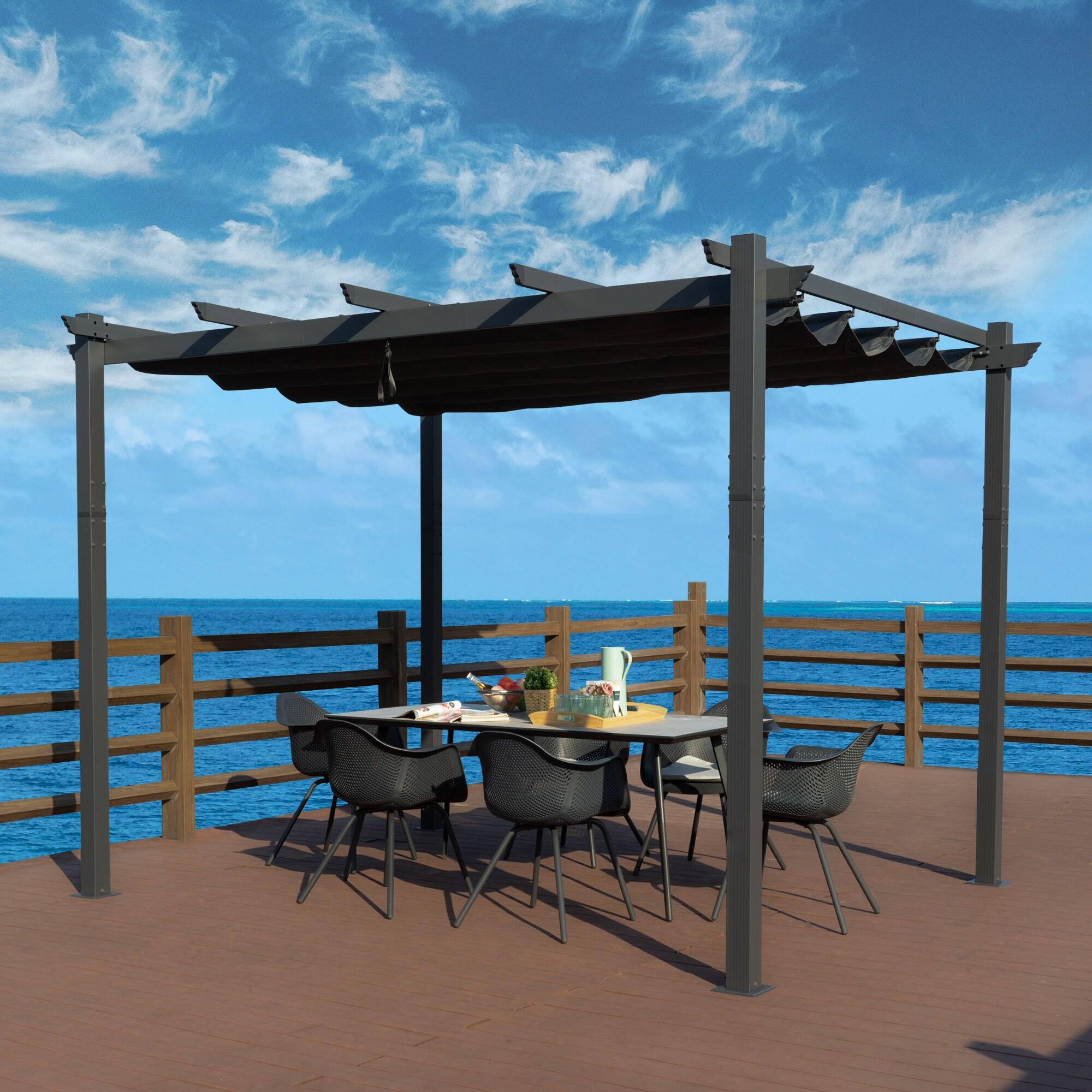 Kozyard Morgan Outdoor Extra-Large Gray Aluminum Frame Pergola with Sunshade Canopy (10ft x 12ft, Gray)