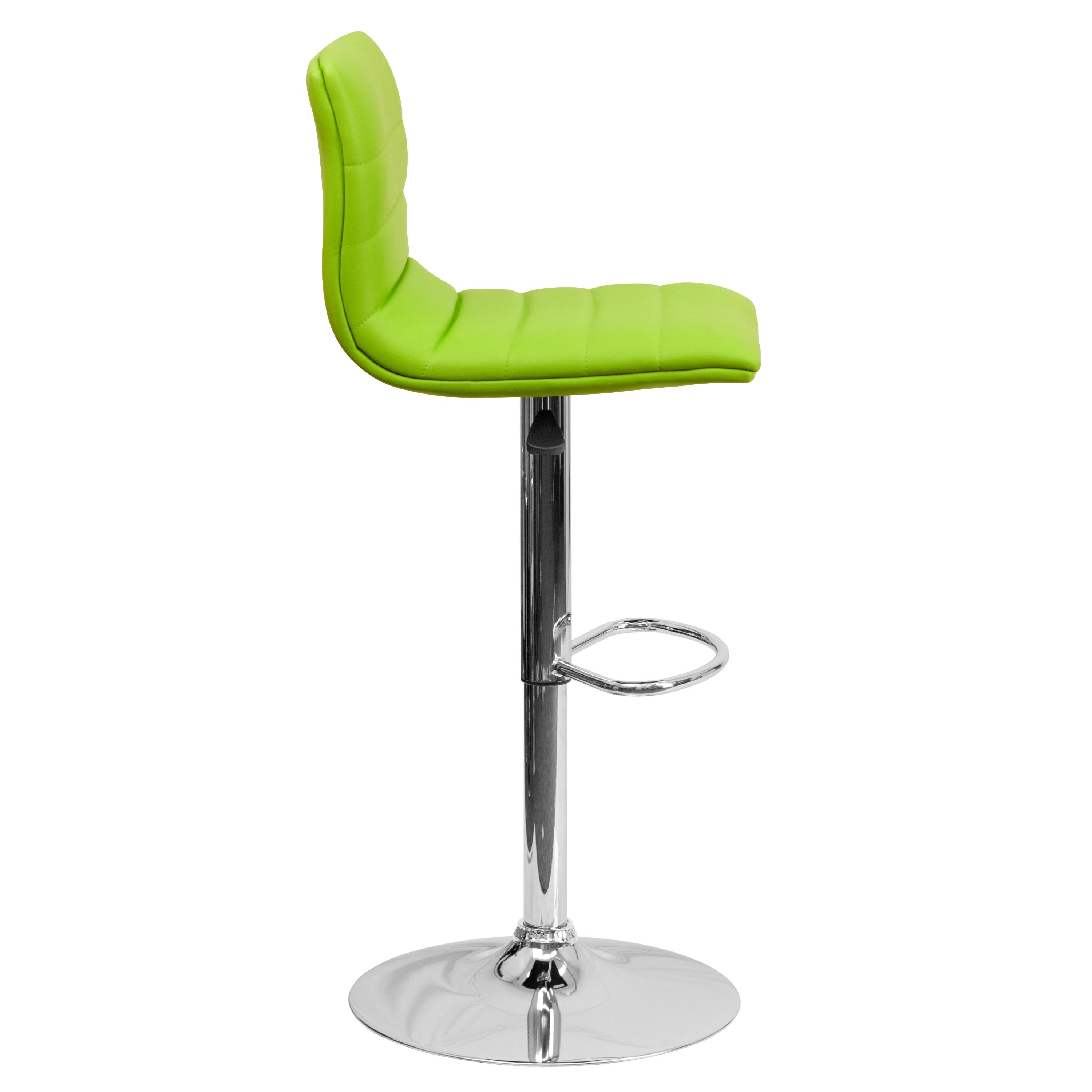 Flash Furniture Modern Green Vinyl Adjustable Bar Stool with Back, Counter Height Swivel Stool with Chrome Pedestal Base