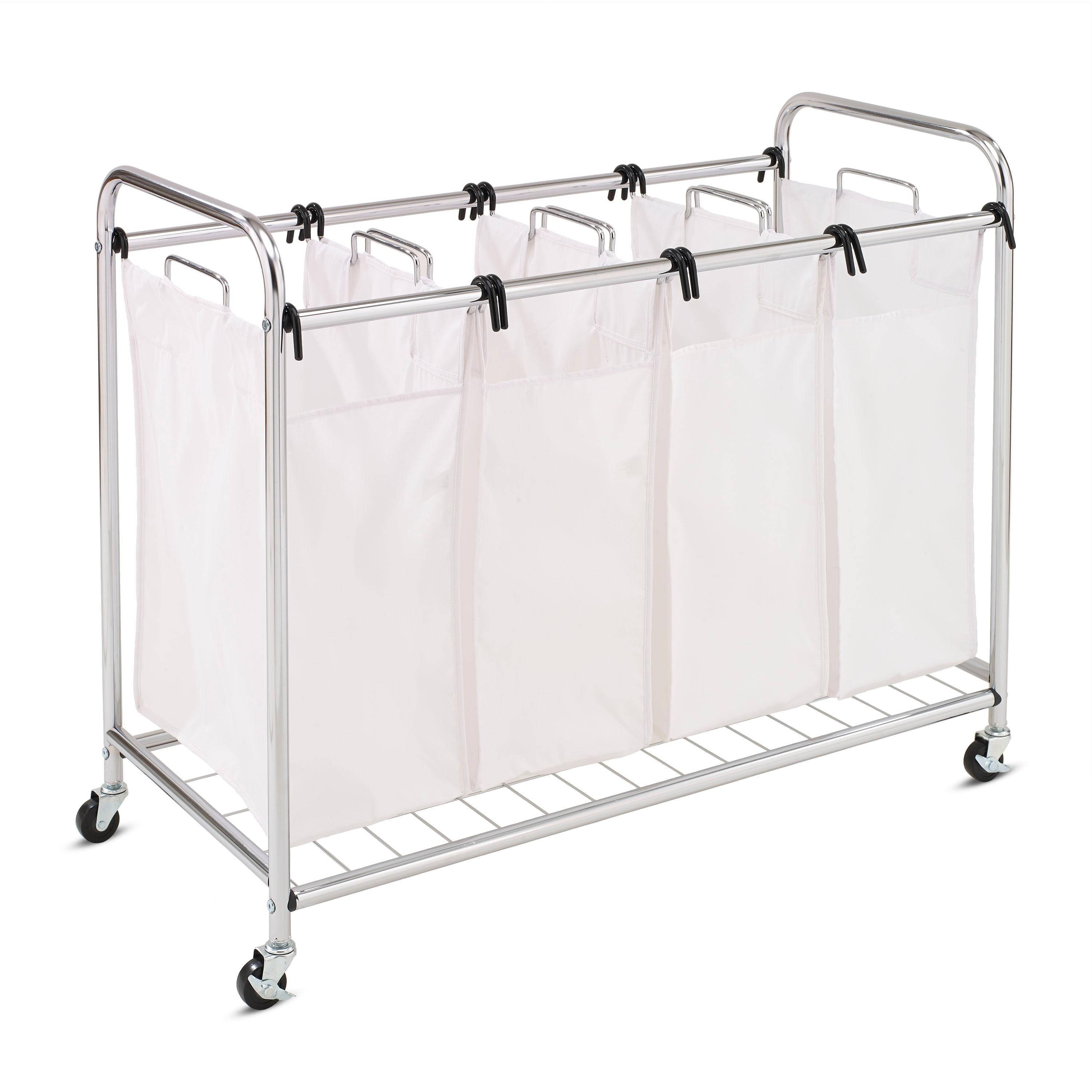 Honey-Can-Do Quad Laundry Sorter Chrome: Steel Frame, Removable Liner, Wheels, White, 4 Sorter Bags, 10 Volume Capacity