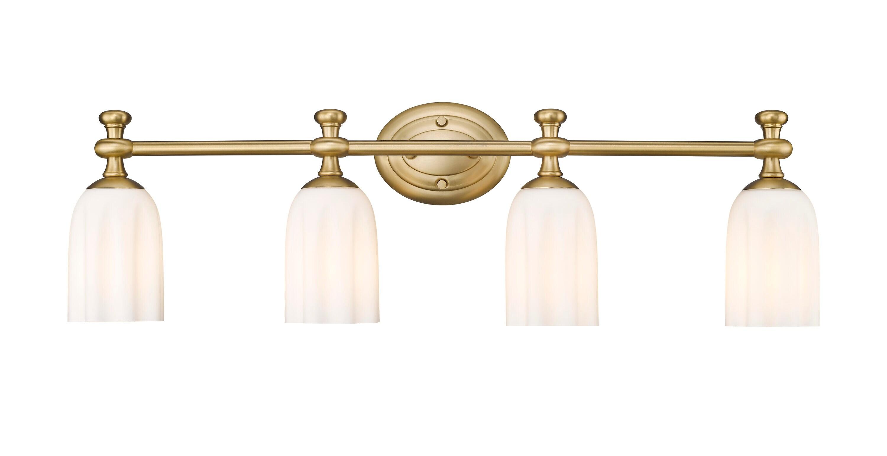 Orion 31.25" Gold Vanity Light with Opal Glass Shades