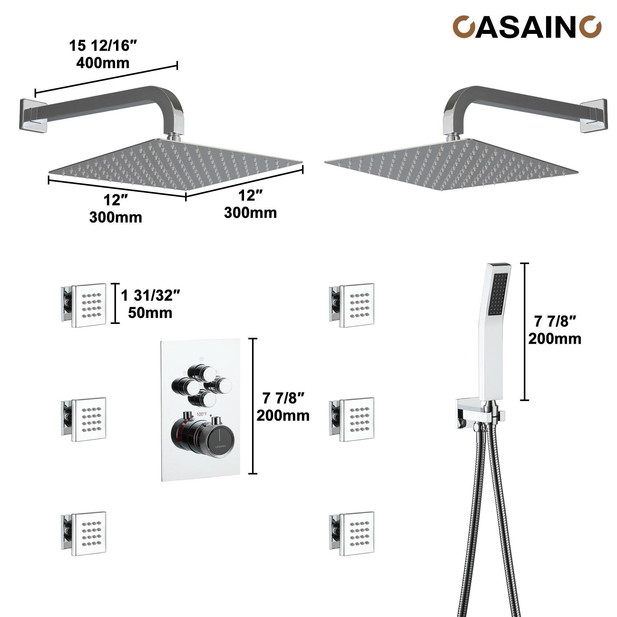 CASAINC CS6228-12CH Dual Shower Head Thermostatic Rainfall Shower System with Rough in-Valve and Shower Body Spray