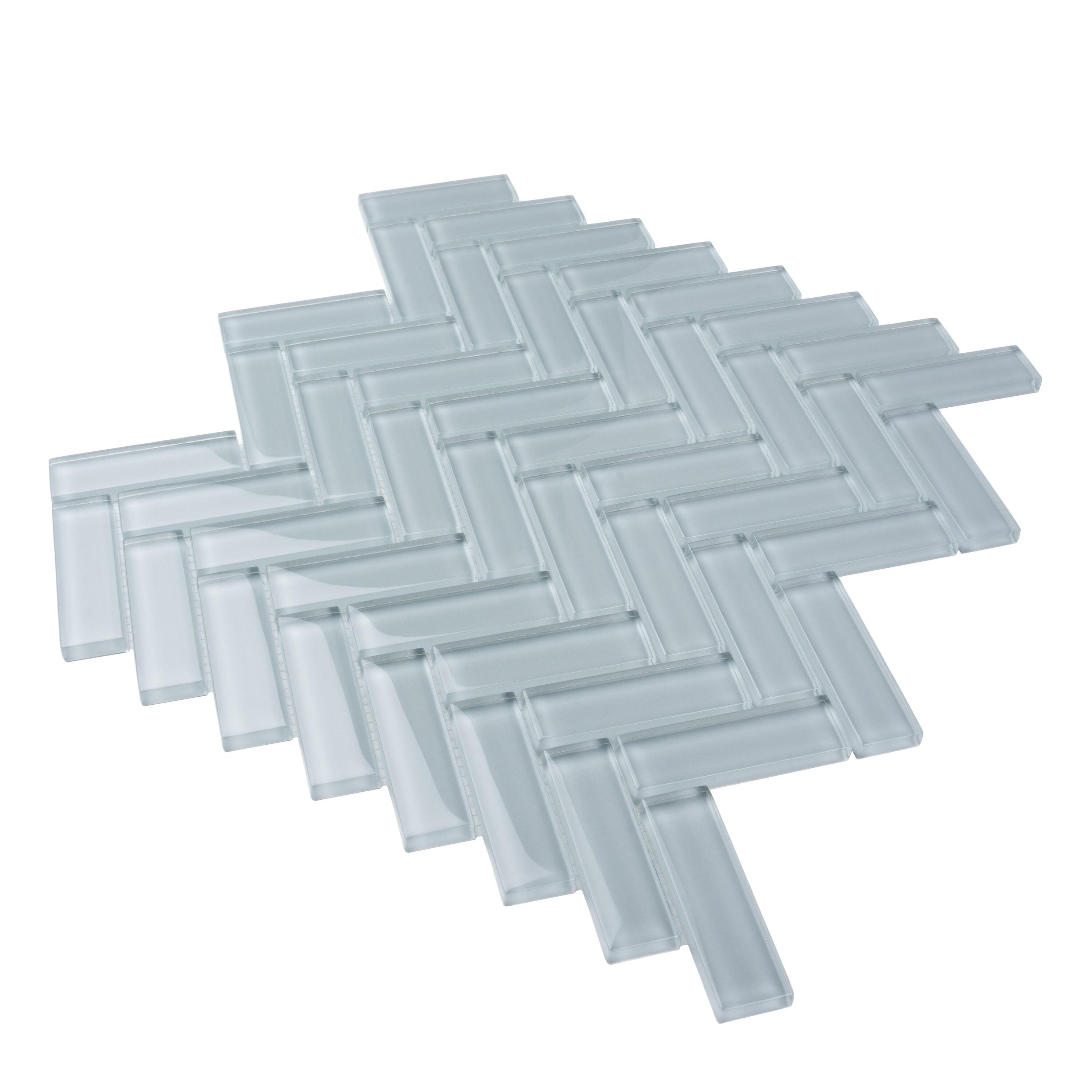 11"X 12.6" Herringbone Polished Glass Mosaic Tile