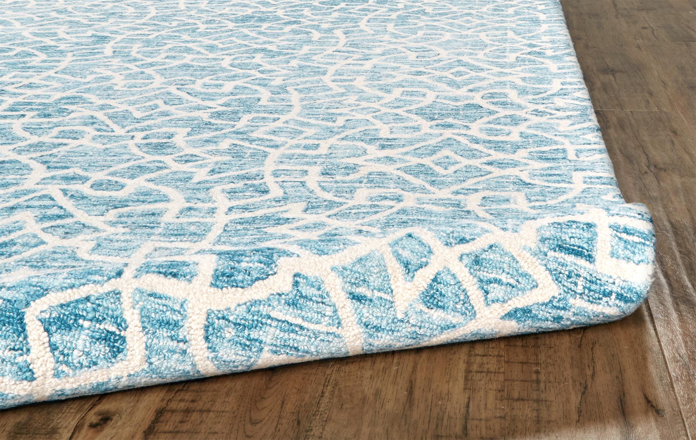Handmade Blue Wool Tufted Rectangular 5' x 8' Rug