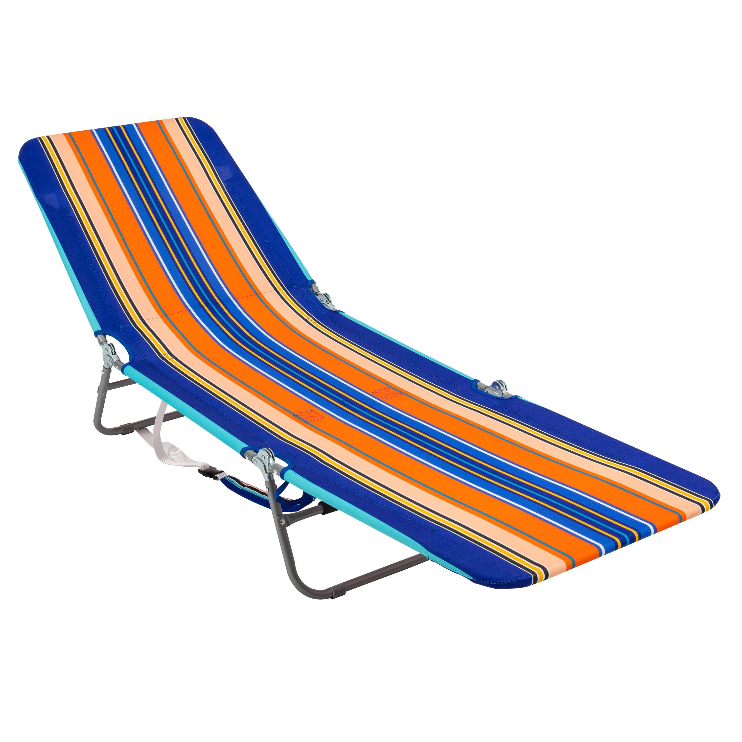 Blue and Orange Striped Folding Beach Lounger with Steel Frame