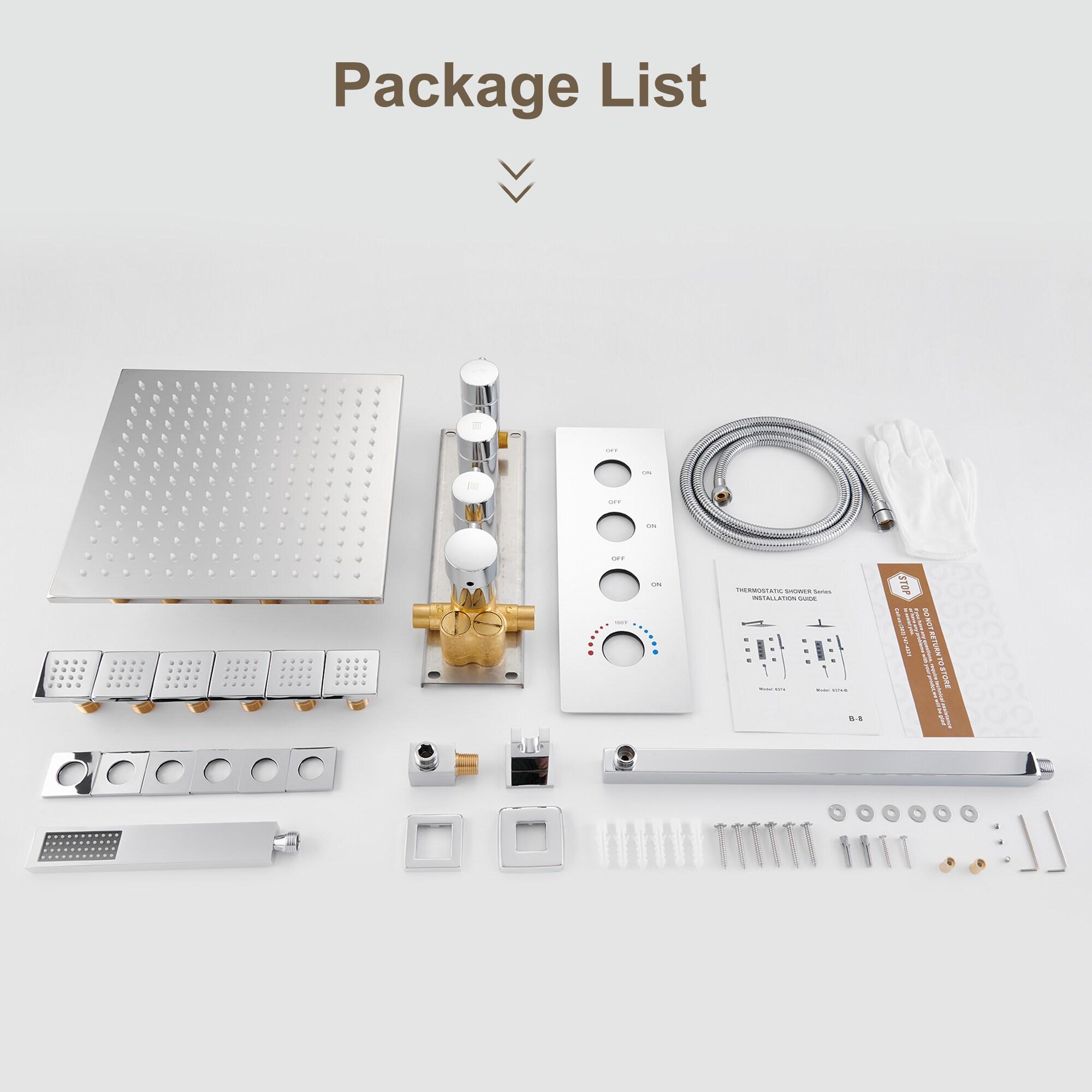 Revitalize 12 Inch Luxury Thermostatic Complete Shower System with Rough-in Valve