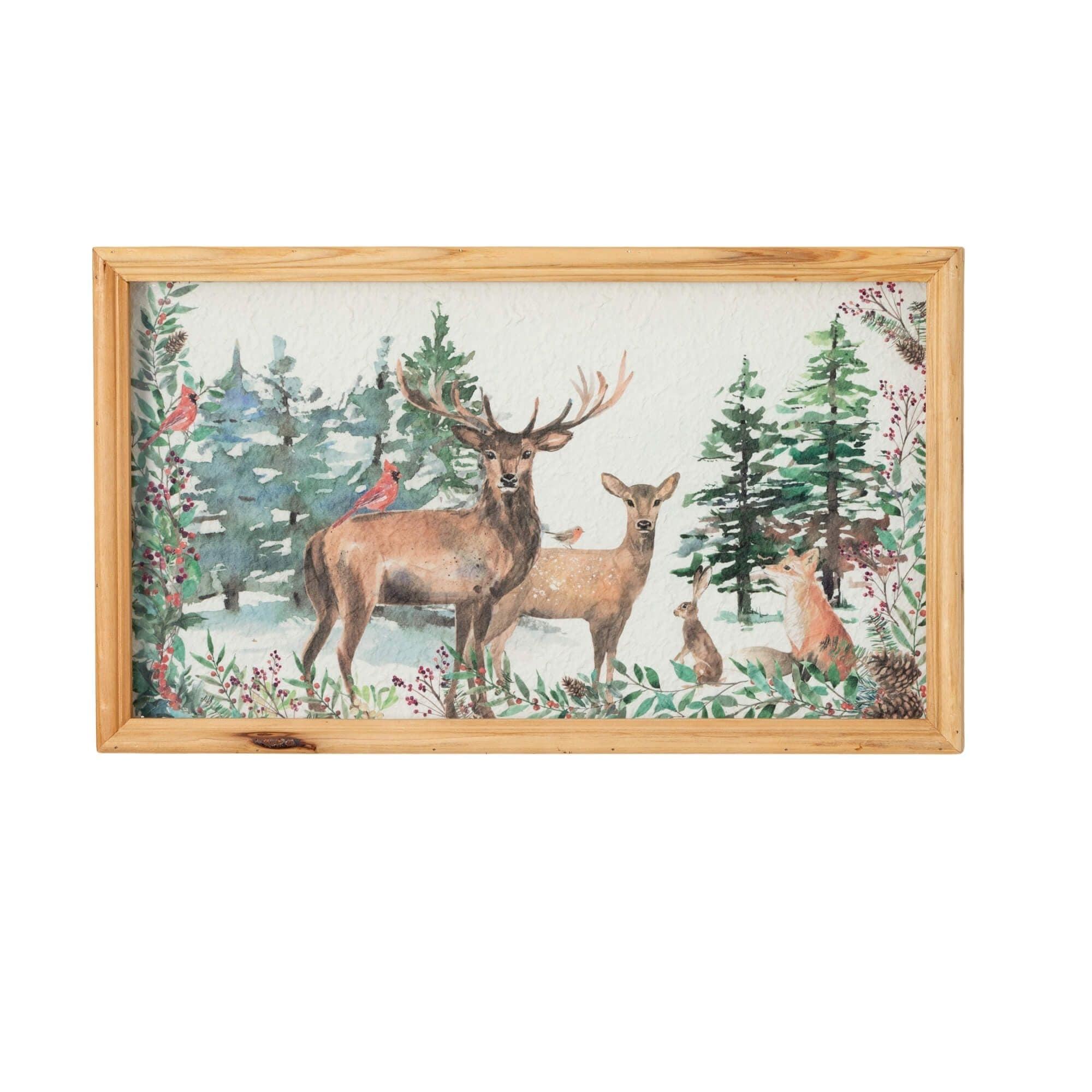 24" Multicolor Woodland Deer and Pine Trees Wall Art